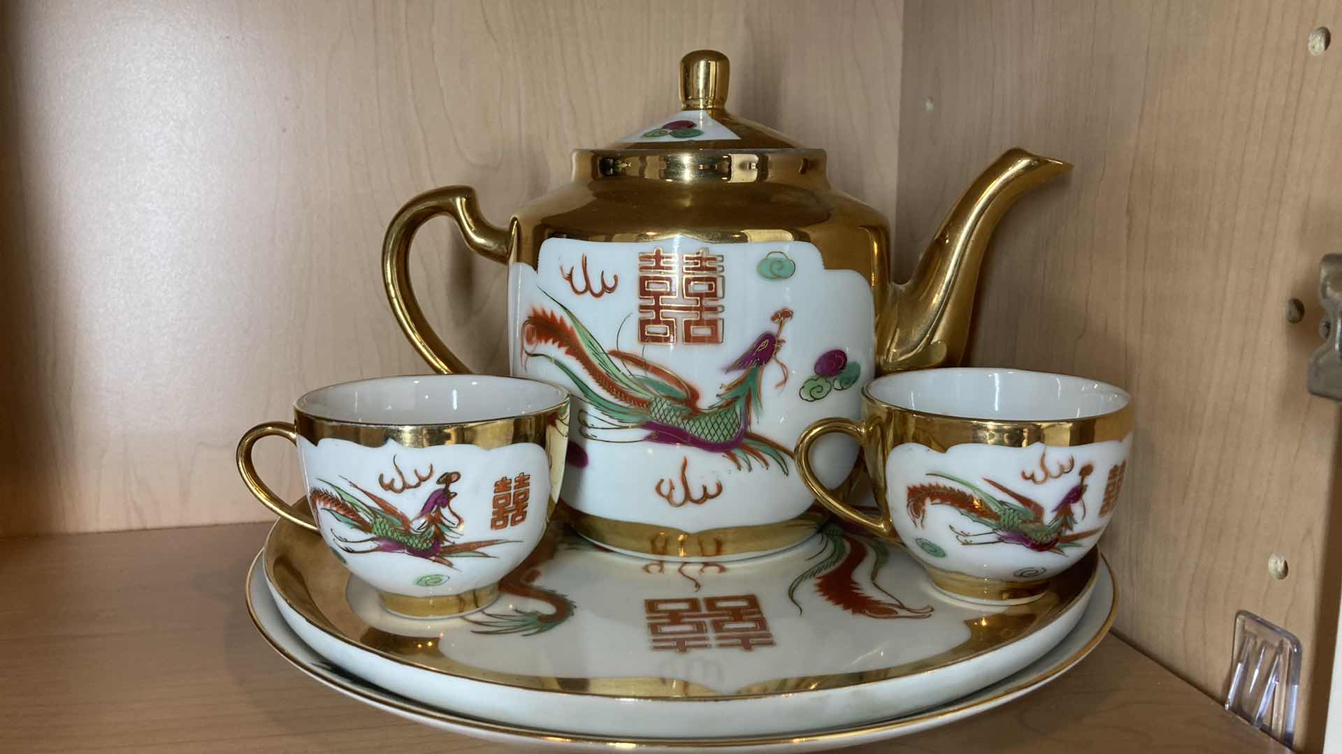 Photo 1 of CHINESE TEAPOT & TEA CUPS W FLORAL TEAPOT & MUGS (10)