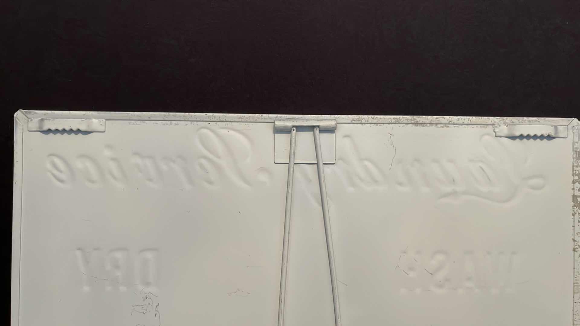 Photo 1 of BLACK&DECKER LIGHT N EASY SPRAY STEAM DRY IRON, HARTMAN PROTECH 1600 BLOW DRYER (MODEL E1600P) & VINTAGE STYLE LAUNDRY SERVICE METAL TIN DECOR 13” X 9”