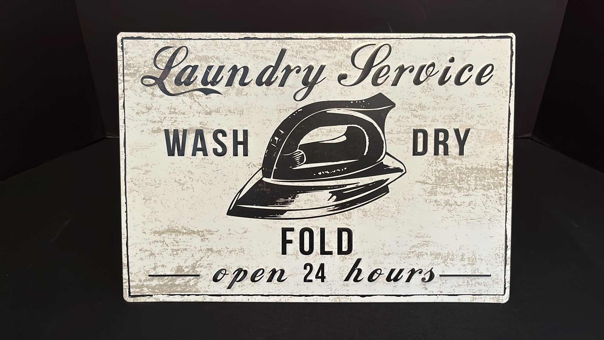 Photo 1 of BLACK&DECKER LIGHT N EASY SPRAY STEAM DRY IRON, HARTMAN PROTECH 1600 BLOW DRYER (MODEL E1600P) & VINTAGE STYLE LAUNDRY SERVICE METAL TIN DECOR 13” X 9”