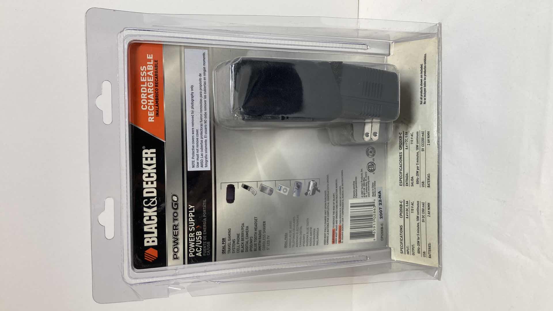Photo 1 of BLACK & DECKER CORDLESS RECHARGEABLE AC/USB POWER SUPPLY MODEL CPI20XB-C