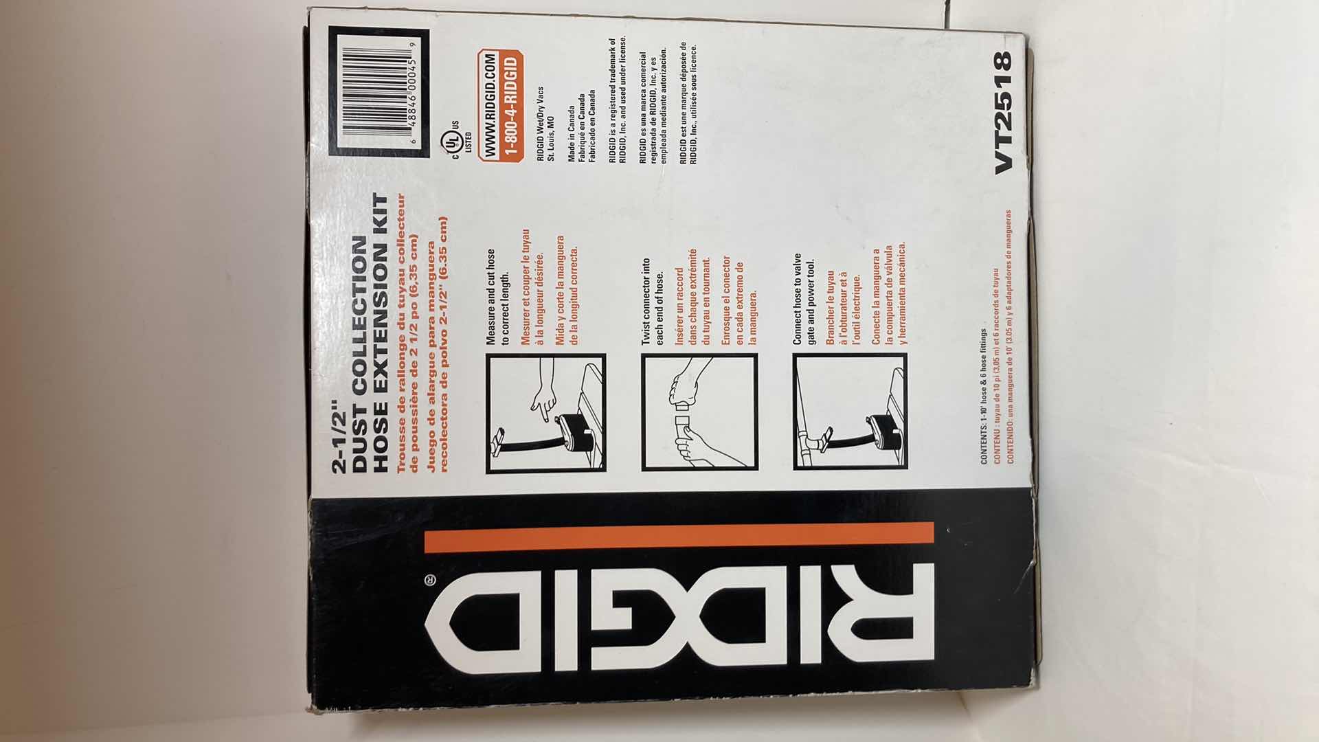 Photo 1 of RIDGID 2-1/2” DUST COLLECTION HOSE EXTENSION KIT MODEL VT2518