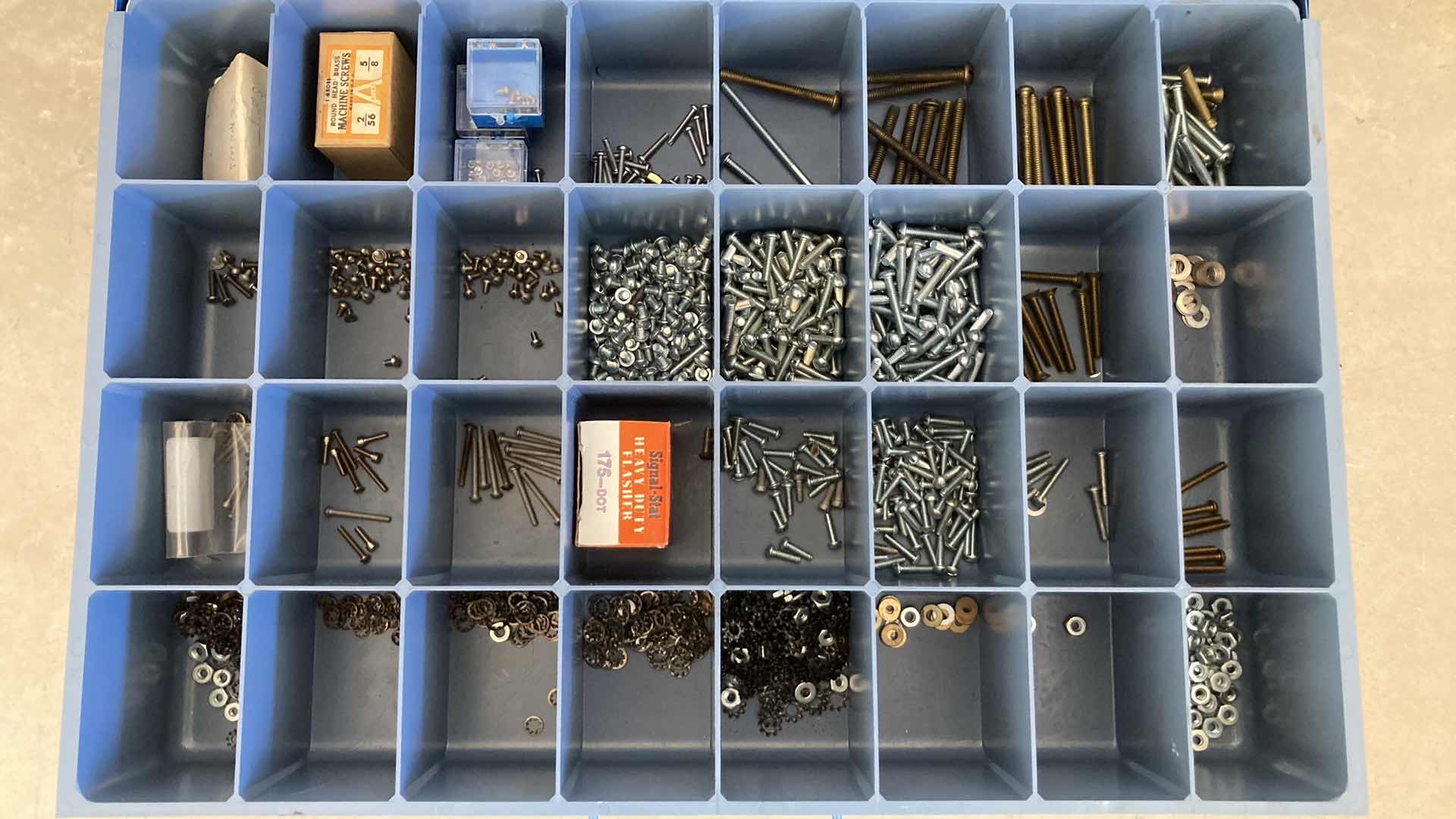 Photo 1 of BOWMAN 4 DRAWER STEEL STORAGE CABINET W MODEL TRAIN PARTS AS LABELED 20” X 16” H22”