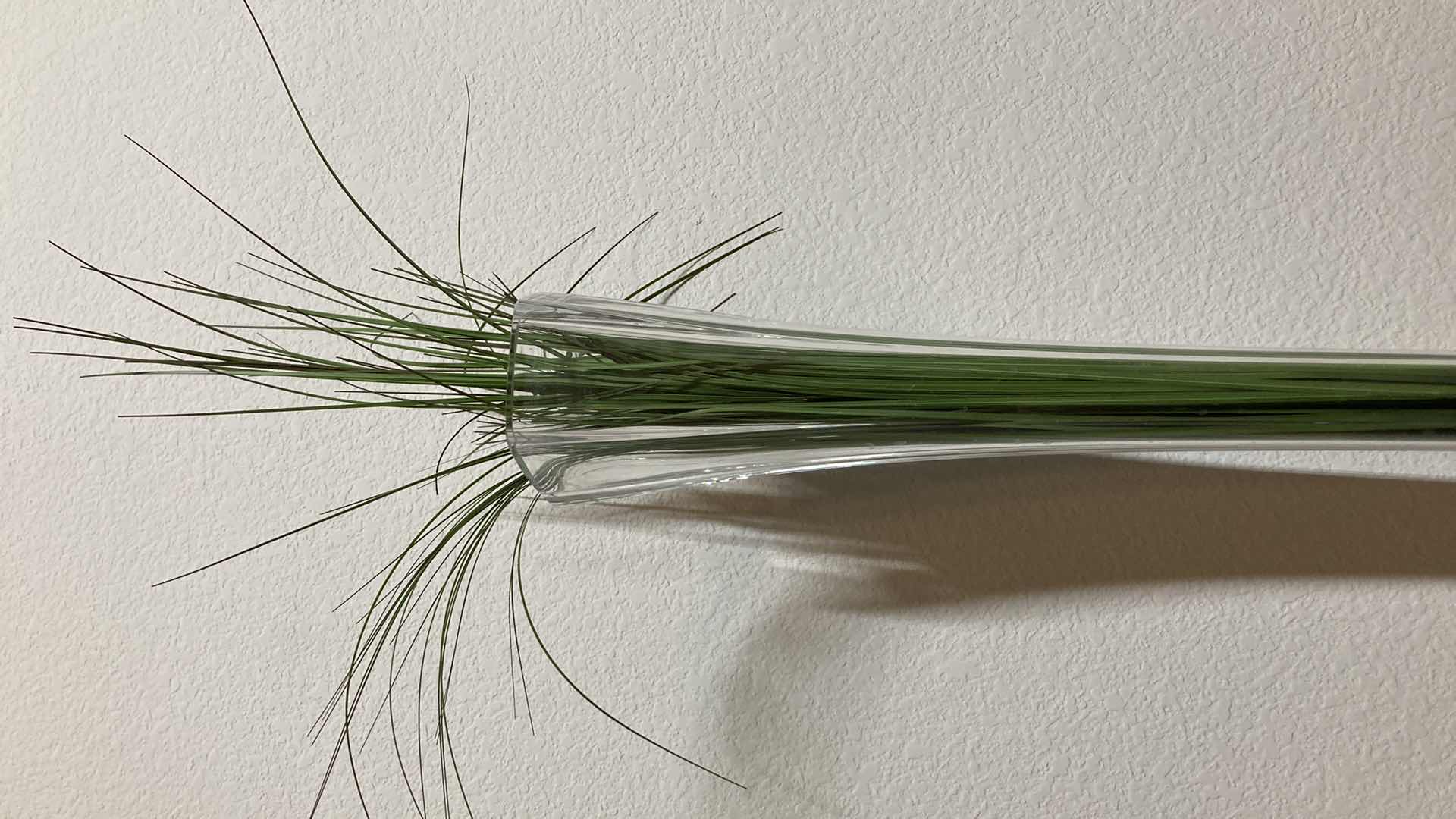 Photo 1 of ORNATE CLEAR GLASS VASE W FAUX STRAW GRASS 7” X 31.25”