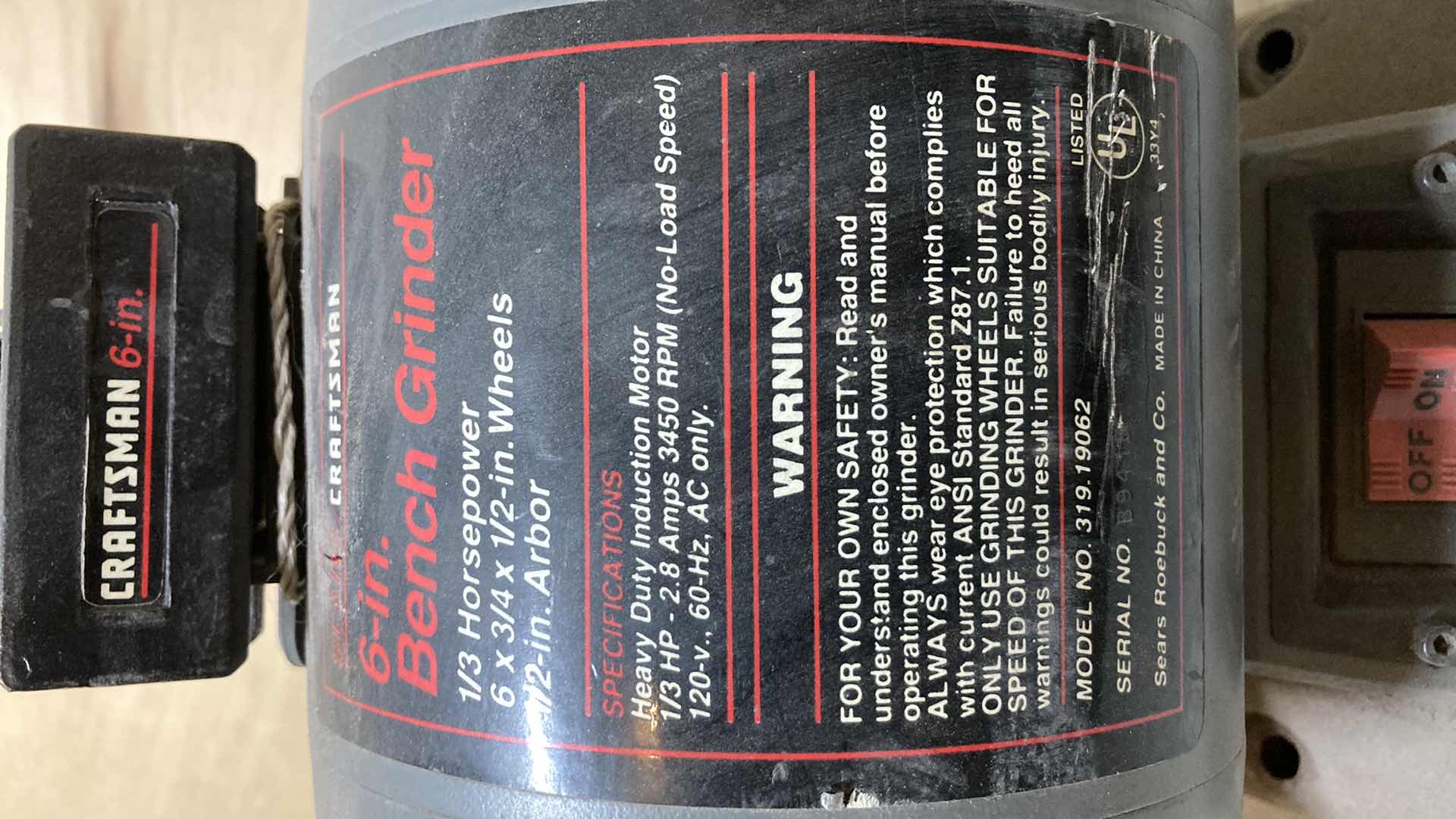 Photo 1 of CRAFTMAN 6” BENCH GRINDER MODEL 31919062 W PARTS & FACE SHIELD