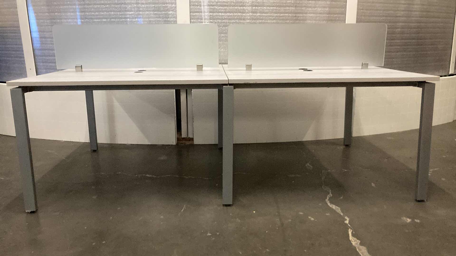 Photo 1 of 4 PERSON BENCHING WORK STATION W WOOD TOP & STEEL FRAME 95” X 47.5” H31”-44”