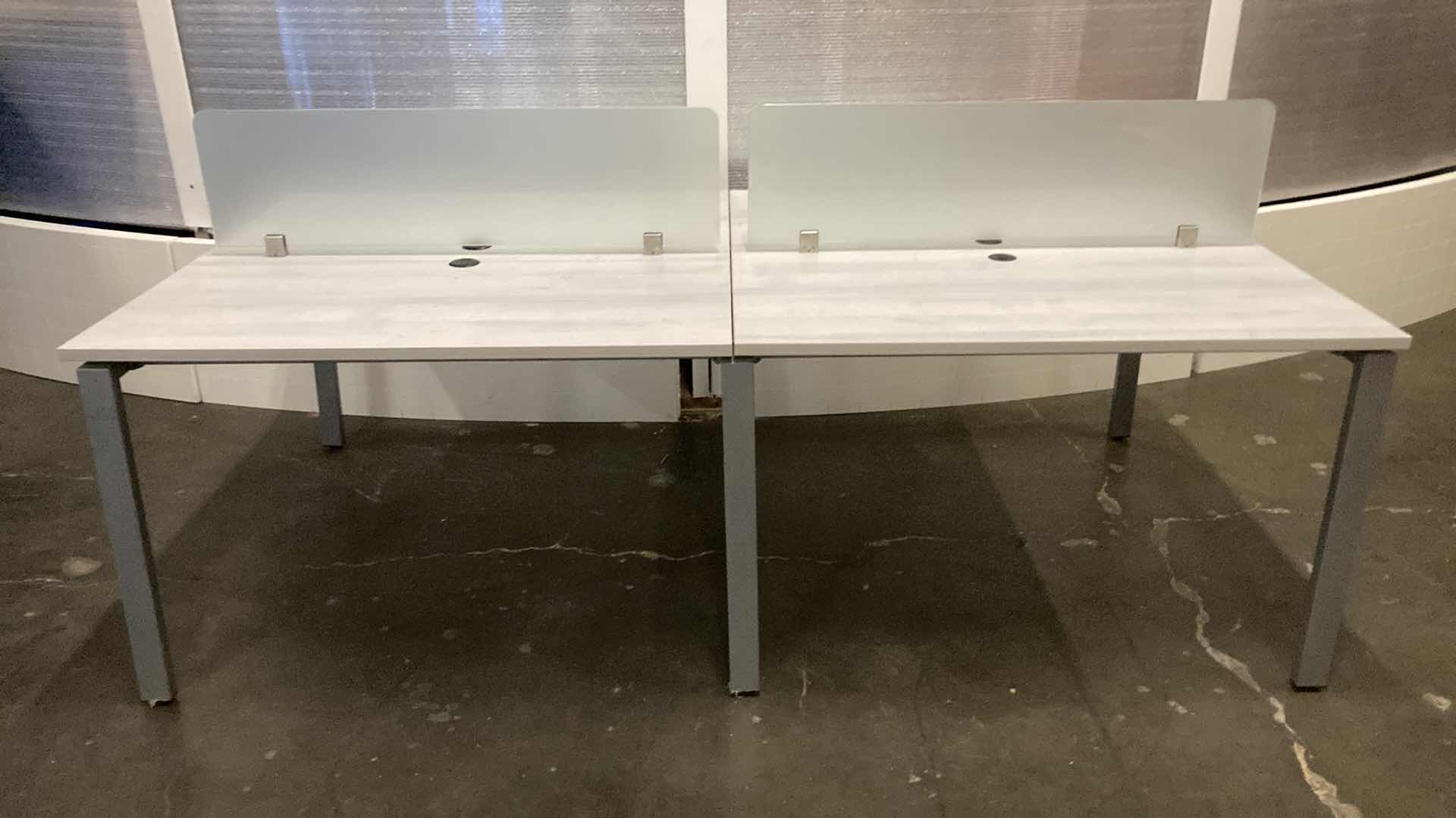 Photo 1 of 4 PERSON BENCHING WORK STATION W WOOD TOP & STEEL FRAME 95” X 47.5” H31”-44”