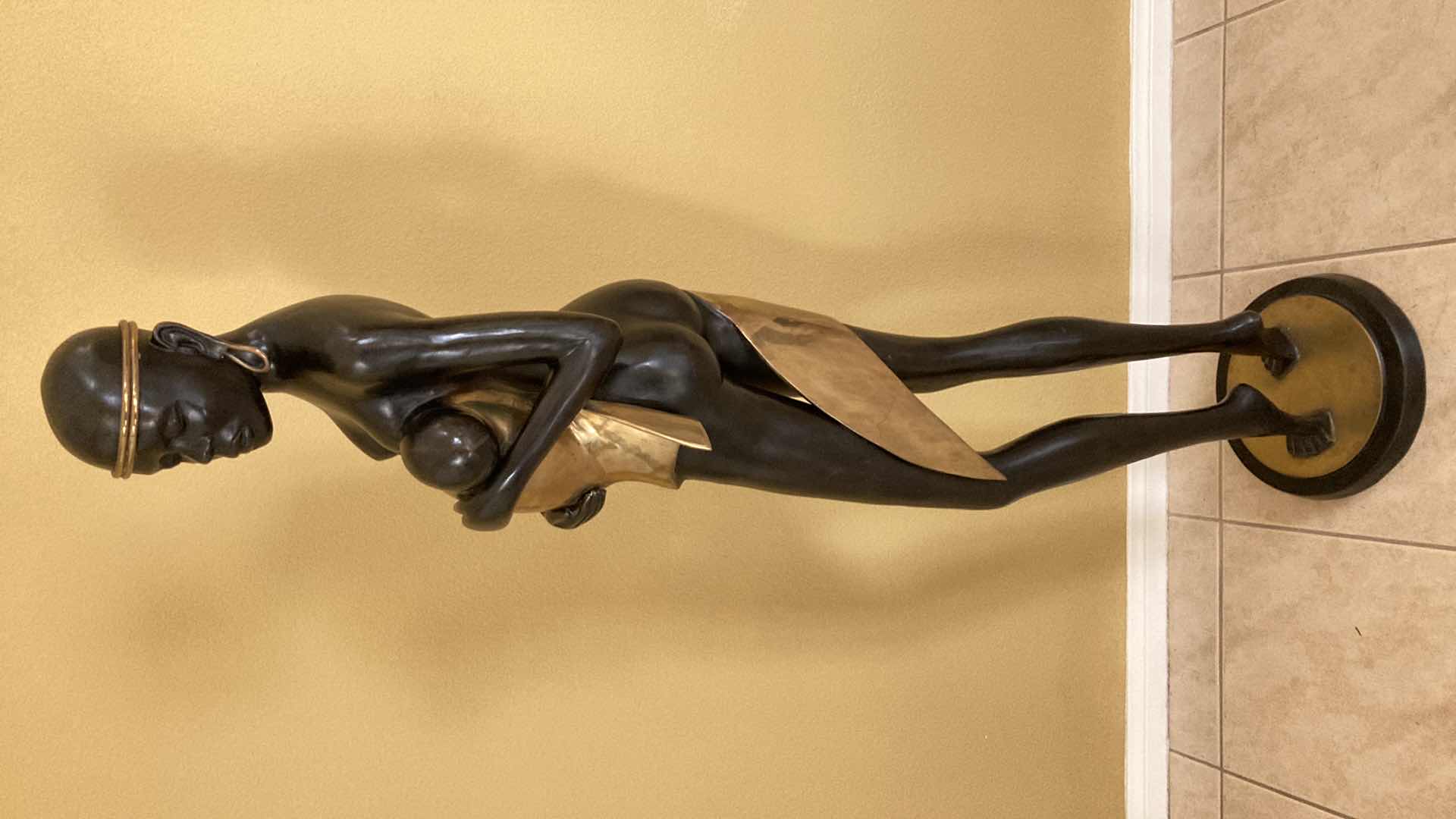 Photo 1 of AFRICAN TRIBE MOTHER & BABY EBONY/GOLD FINISH BRASS SCULPTED LIFE-SIZE STATUE 13” X 12” H64.25”