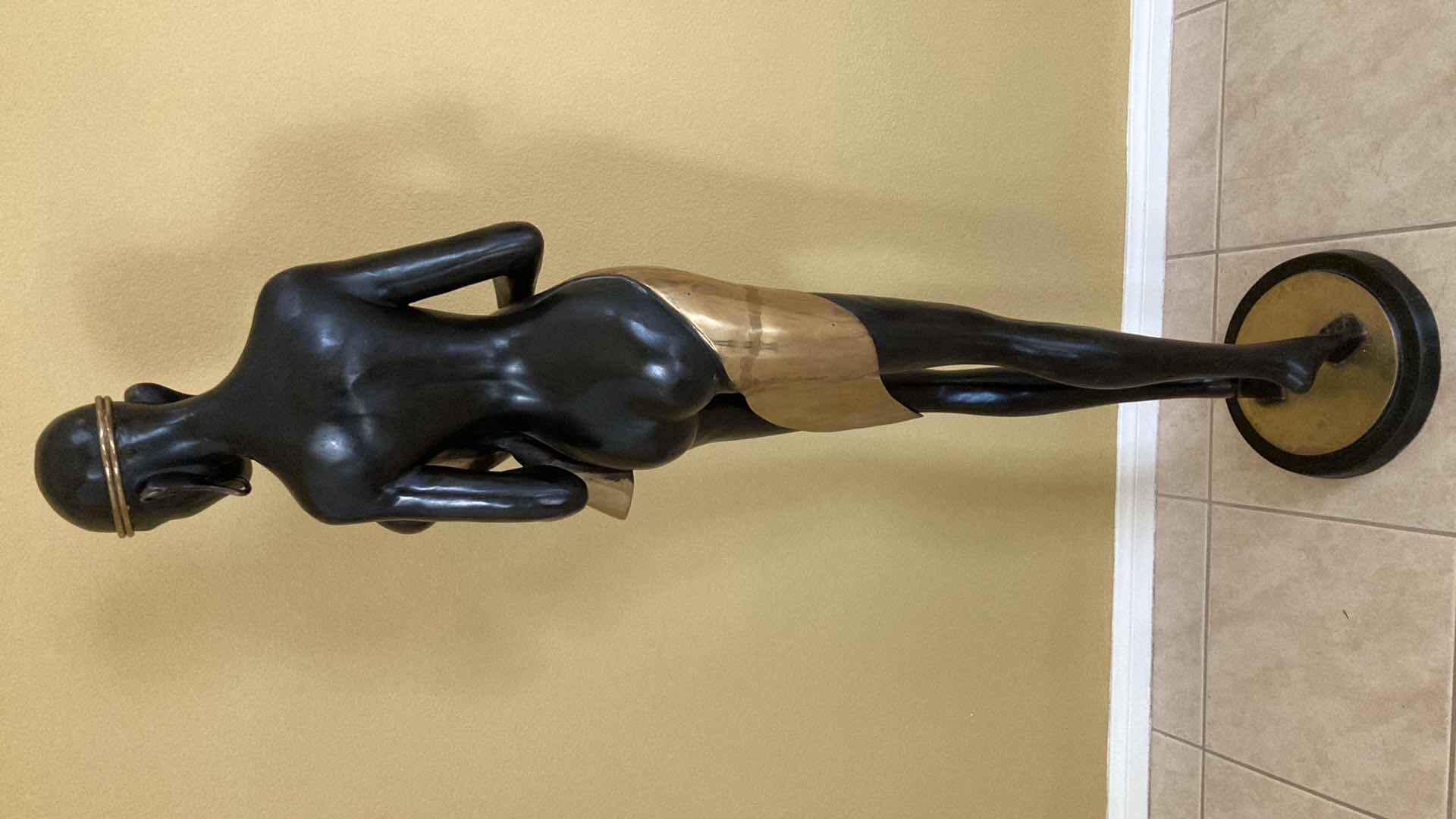 Photo 1 of AFRICAN TRIBE MOTHER & BABY EBONY/GOLD FINISH BRASS SCULPTED LIFE-SIZE STATUE 13” X 12” H64.25”