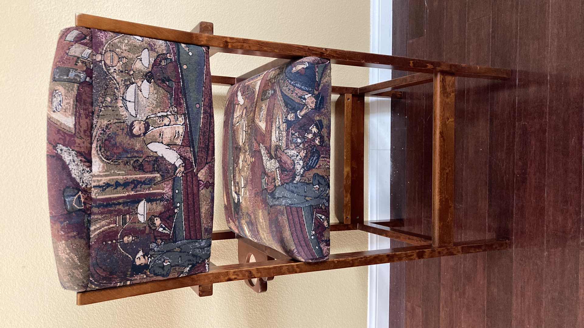 Photo 1 of RECREATIONAL PRODUCTS BILLARD THEME UPHOLSTERED WOOD BAR STOOL W CUP HOLDER 26” X 21” H45”