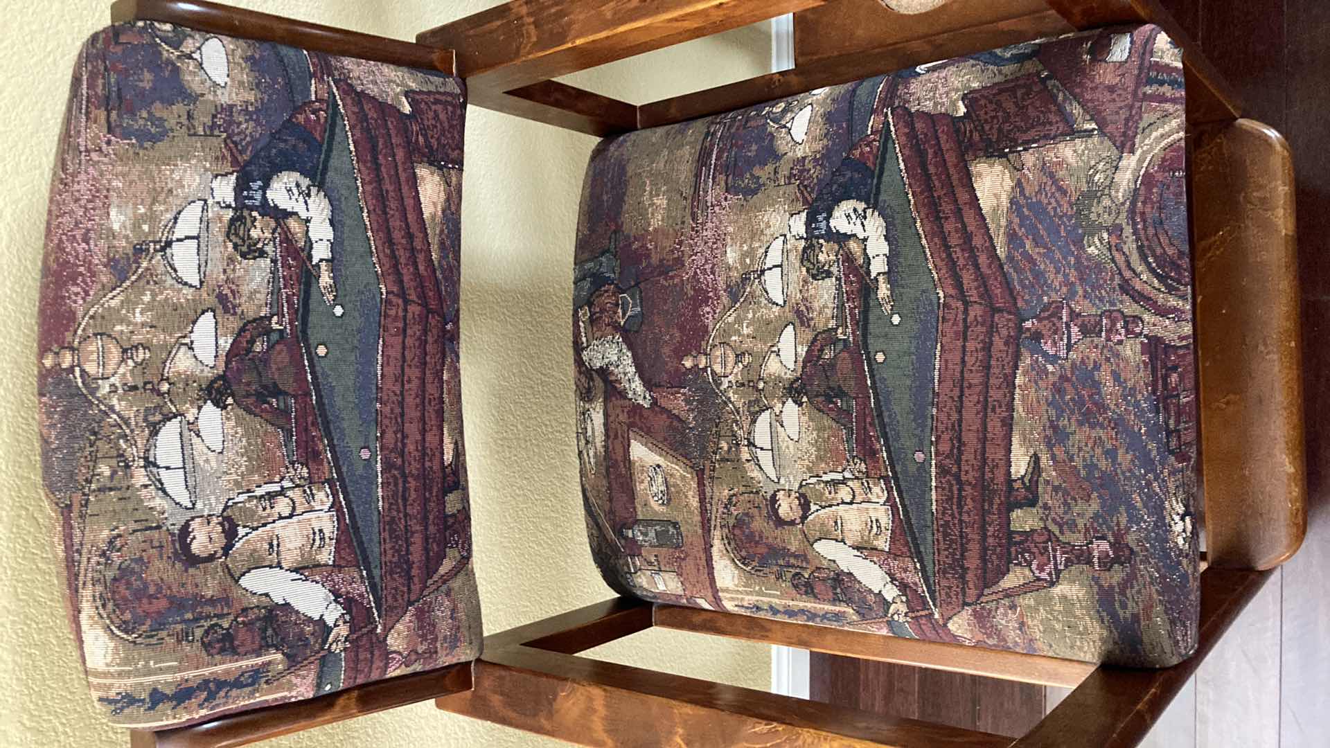 Photo 1 of RECREATIONAL PRODUCTS BILLARD THEME UPHOLSTERED WOOD BAR STOOL W CUP HOLDER 26” X 21” H45”