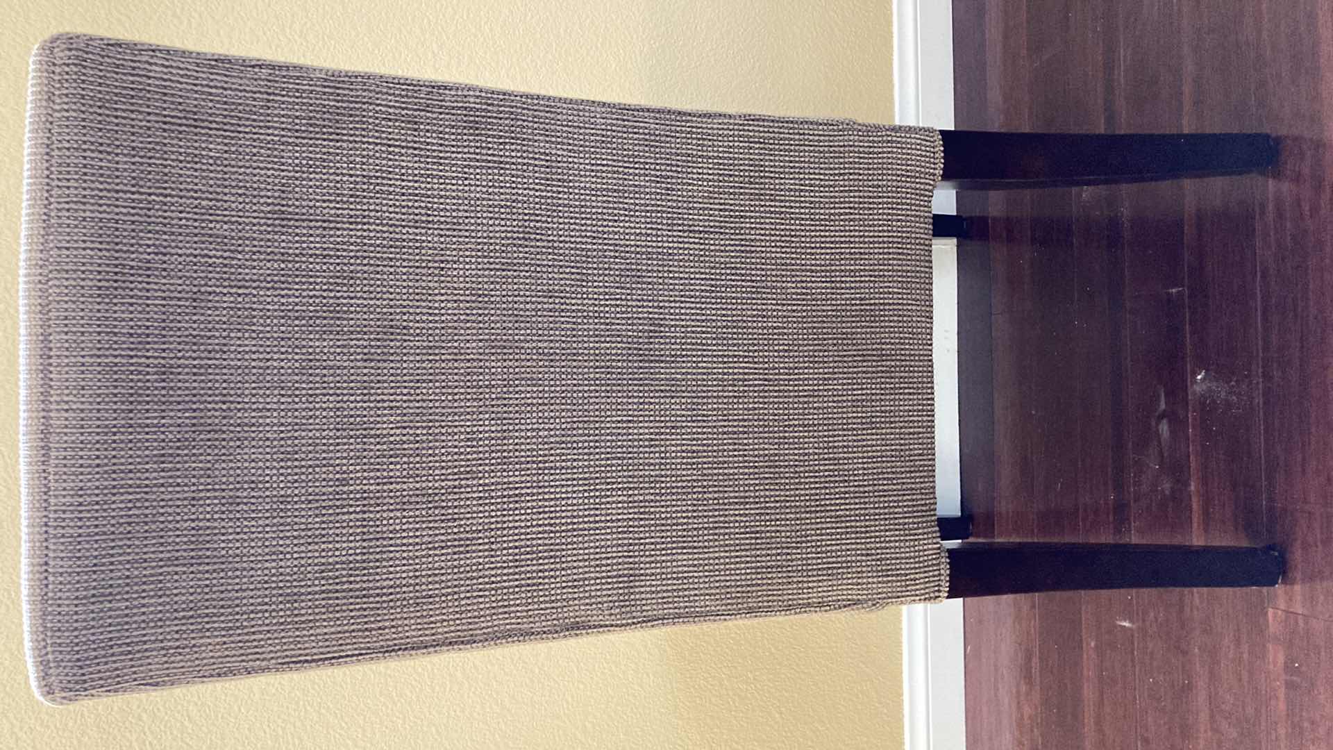 Photo 1 of CORDUROY UPHOLSTERED ARMLESS DARK WOOD FINISH CHAIR 20” X 25” H42”