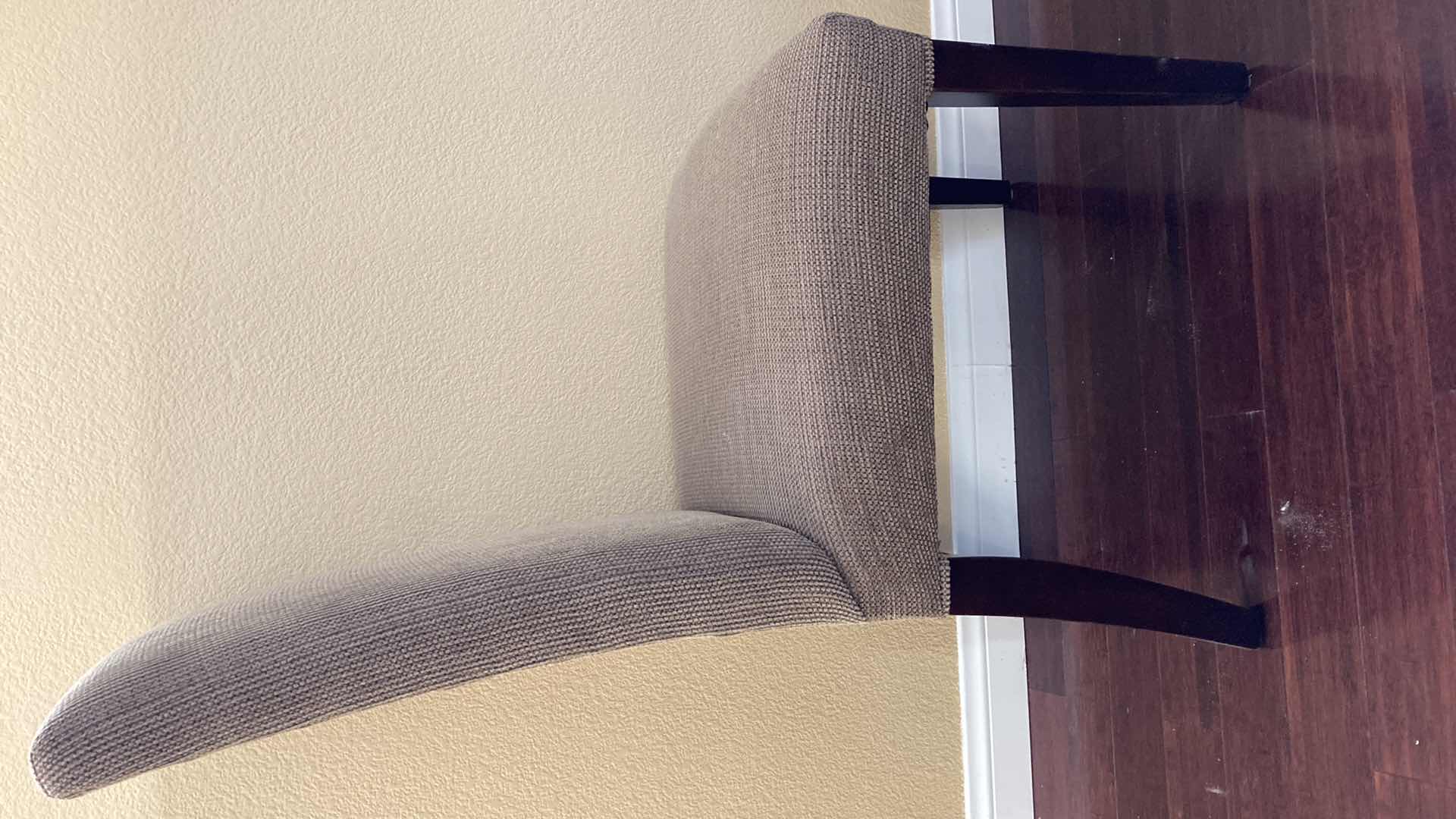 Photo 1 of CORDUROY UPHOLSTERED ARMLESS DARK WOOD FINISH CHAIR 20” X 25” H42”