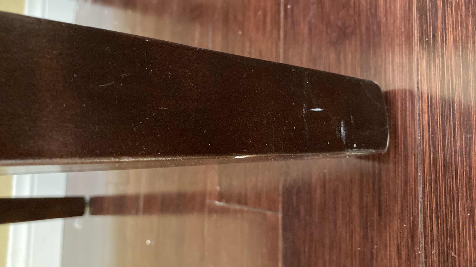 Photo 1 of CORDUROY UPHOLSTERED ARMLESS DARK WOOD FINISH CHAIR 20” X 25” H42”