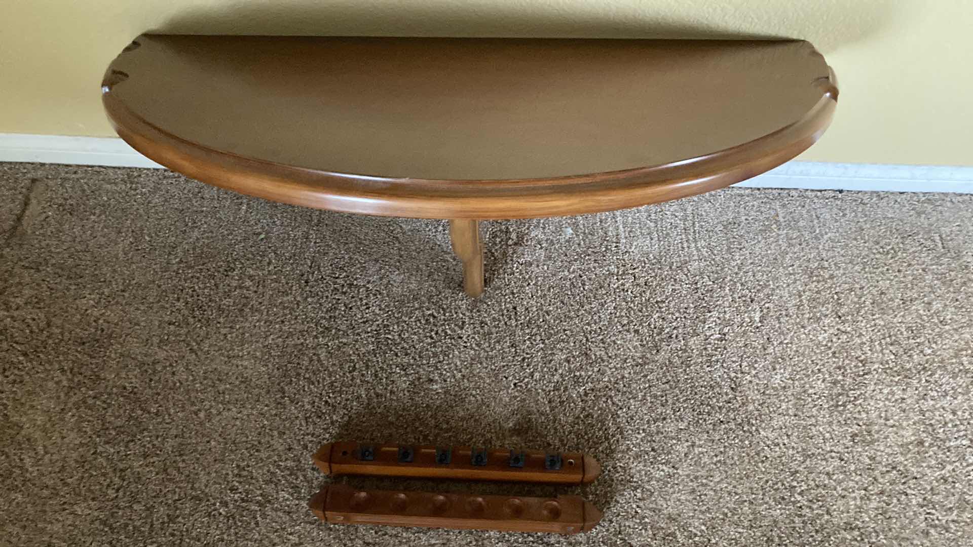 Photo 1 of BILLARDS WOOD WALL MOUNTED SHELF 36” X 18” H15” & 6 SLOT POOL CUE HOLDER RACK