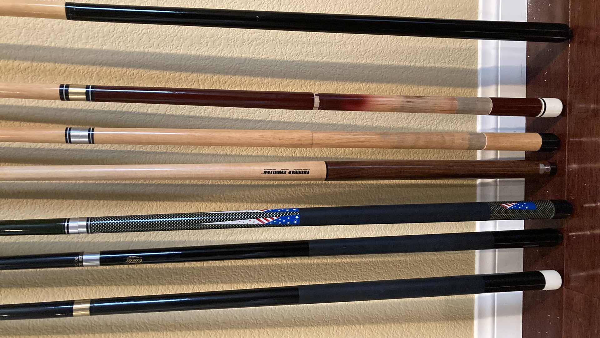 Photo 1 of POOL CUE SET- FIBERGLASS & WOOD CUE STICKS (7)