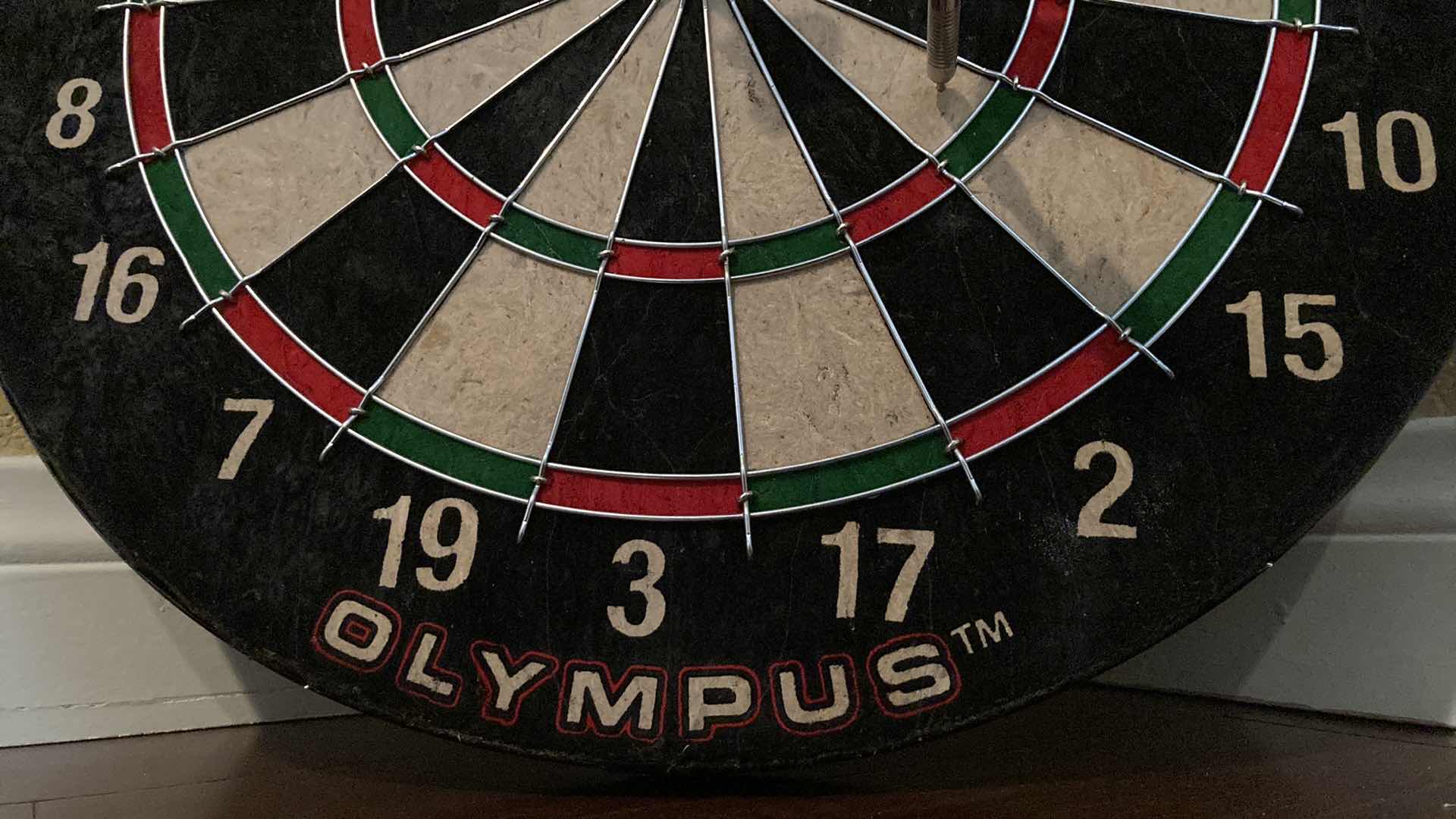 Photo 1 of OLYMPUS SPORTCRAFT DARTBOARD 4 DARTS INCLUDED & CRICKET SCORE CHALKBOARD W BLANK GAME CHALKBOARD