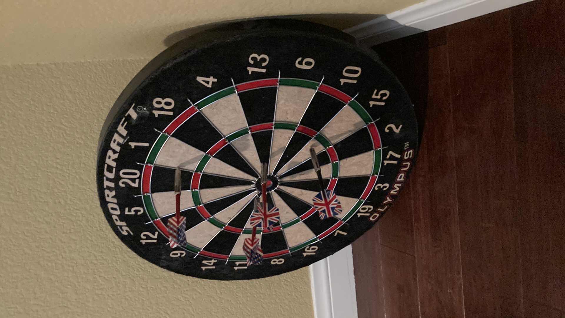 Photo 1 of OLYMPUS SPORTCRAFT DARTBOARD 4 DARTS INCLUDED & CRICKET SCORE CHALKBOARD W BLANK GAME CHALKBOARD