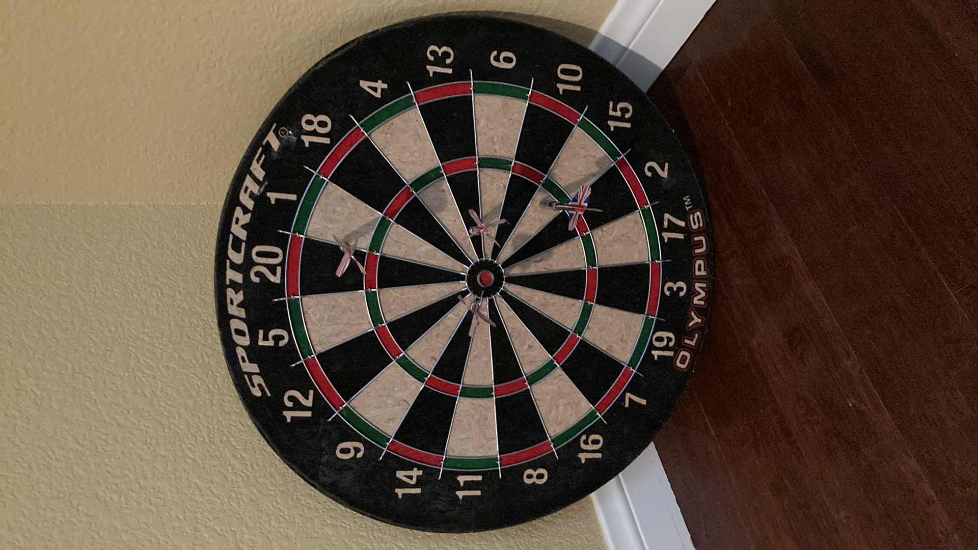 Photo 1 of OLYMPUS SPORTCRAFT DARTBOARD 4 DARTS INCLUDED & CRICKET SCORE CHALKBOARD W BLANK GAME CHALKBOARD