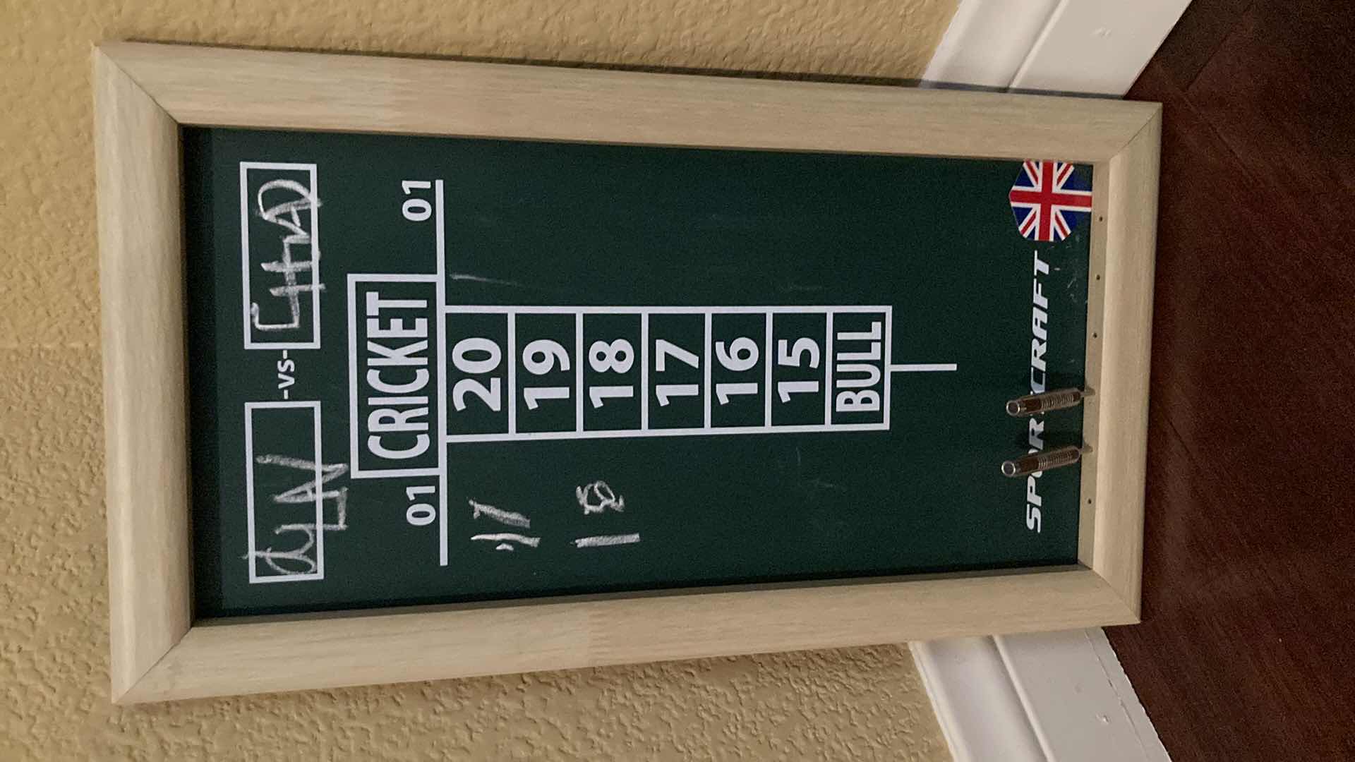 Photo 1 of OLYMPUS SPORTCRAFT DARTBOARD 4 DARTS INCLUDED & CRICKET SCORE CHALKBOARD W BLANK GAME CHALKBOARD