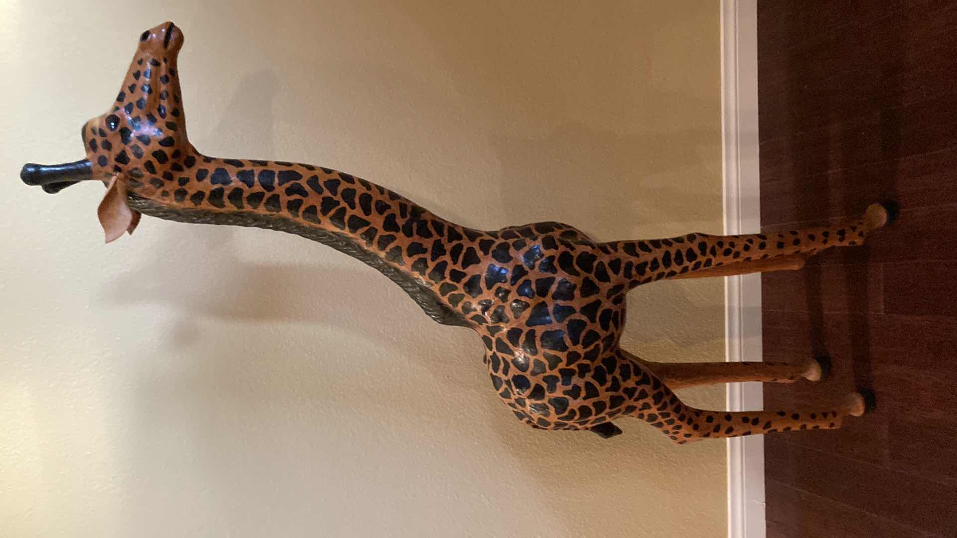 Photo 1 of HANDCRAFTED WOOD GIRAFFE STATUE 10” X 26” H54”
