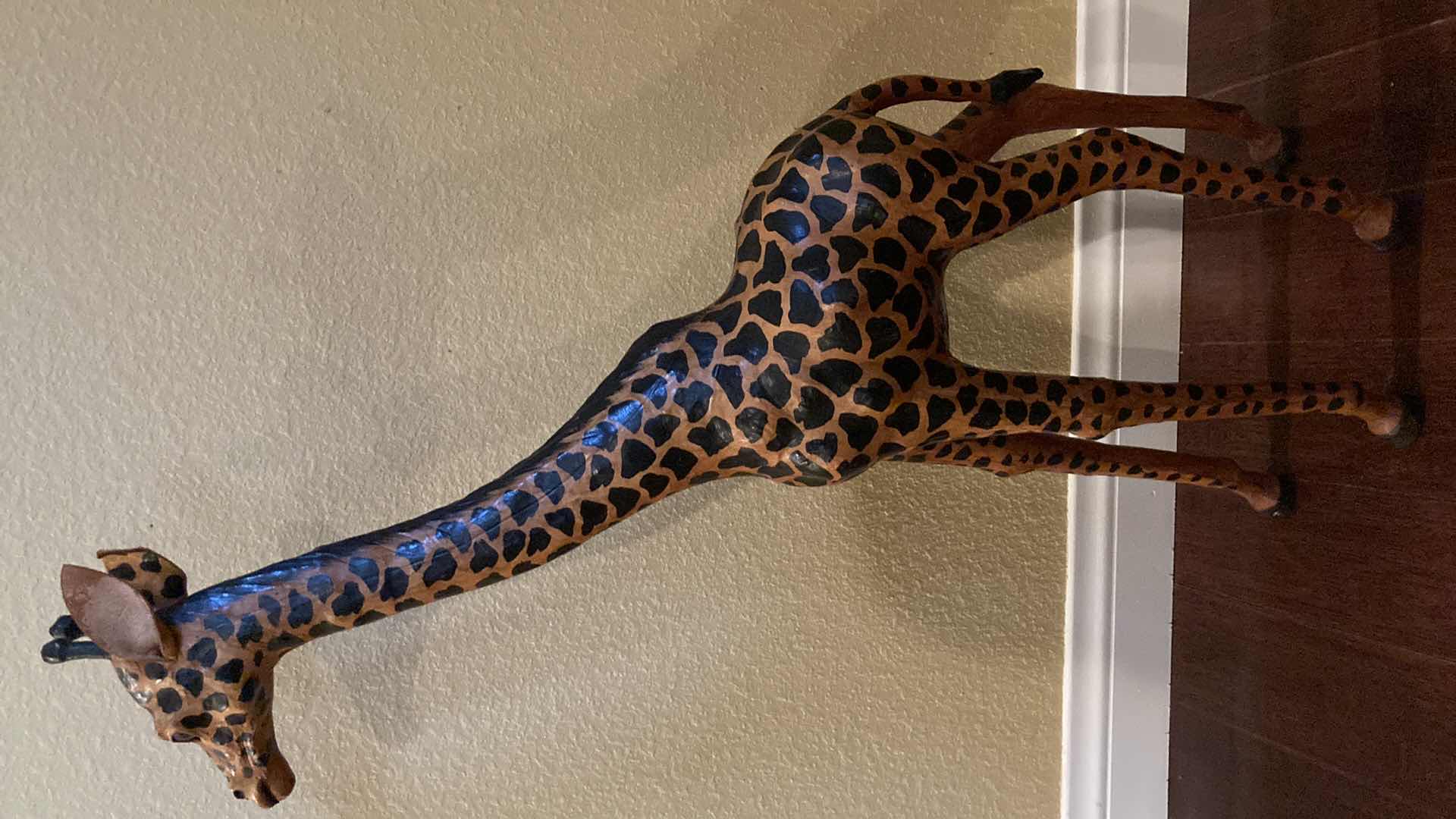 Photo 1 of HANDCRAFTED WOOD GIRAFFE STATUE 5.5” X 16” H30”