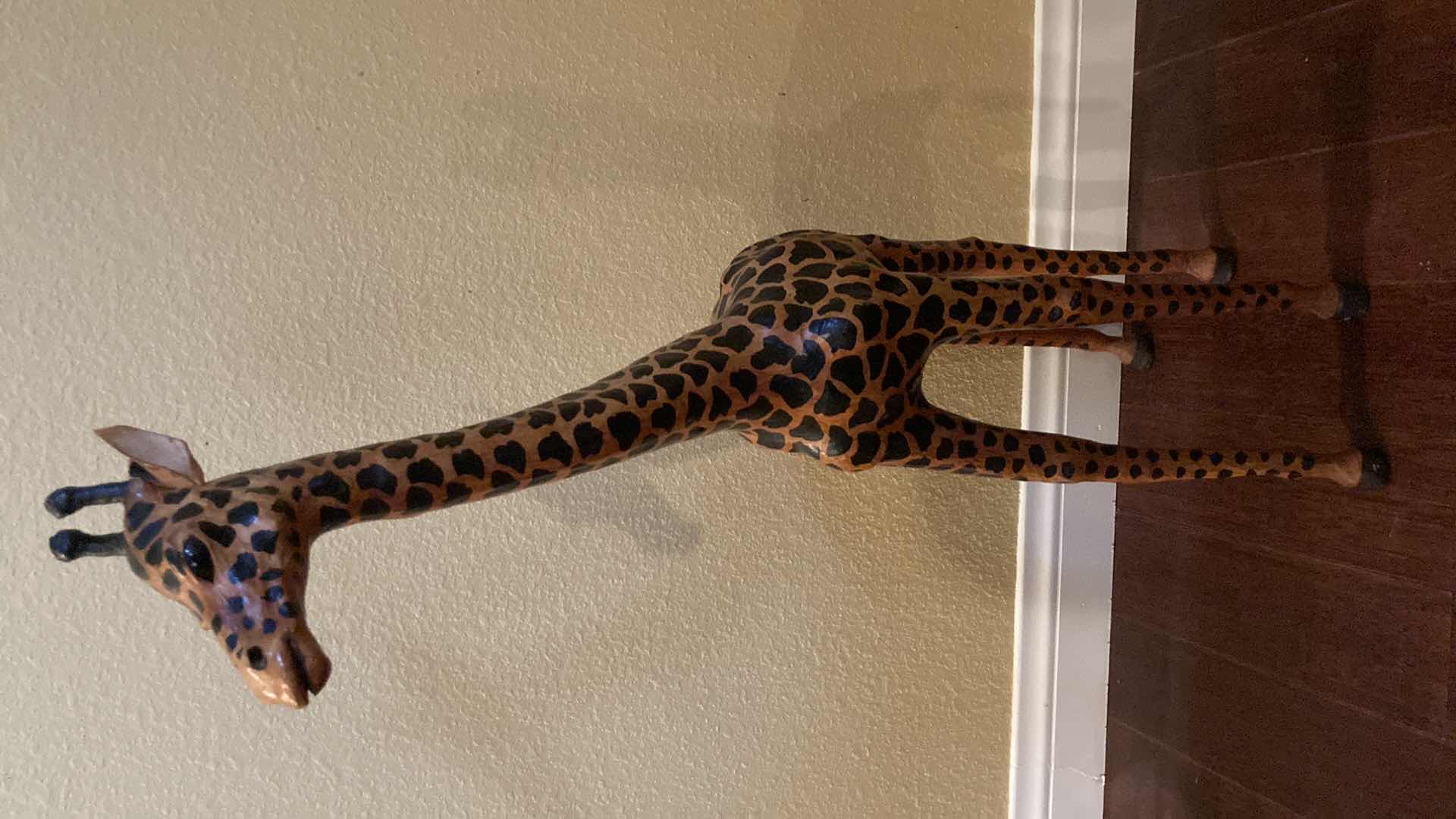 Photo 1 of HANDCRAFTED WOOD GIRAFFE STATUE 5.5” X 16” H30”