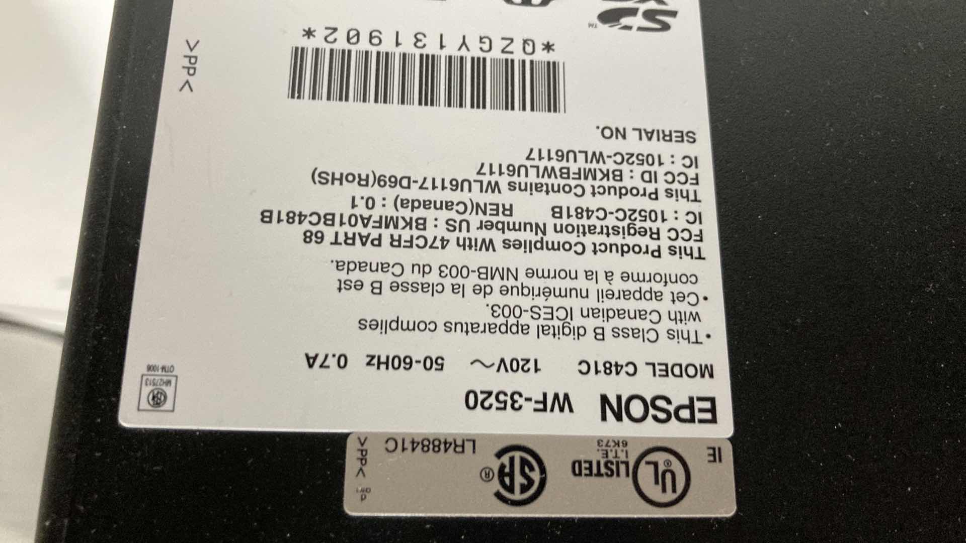 Photo 1 of EPSON WF-3520 ALL IN ONE PRINTER MODEL C481C W EPSON INK CARTRIDGES (5)