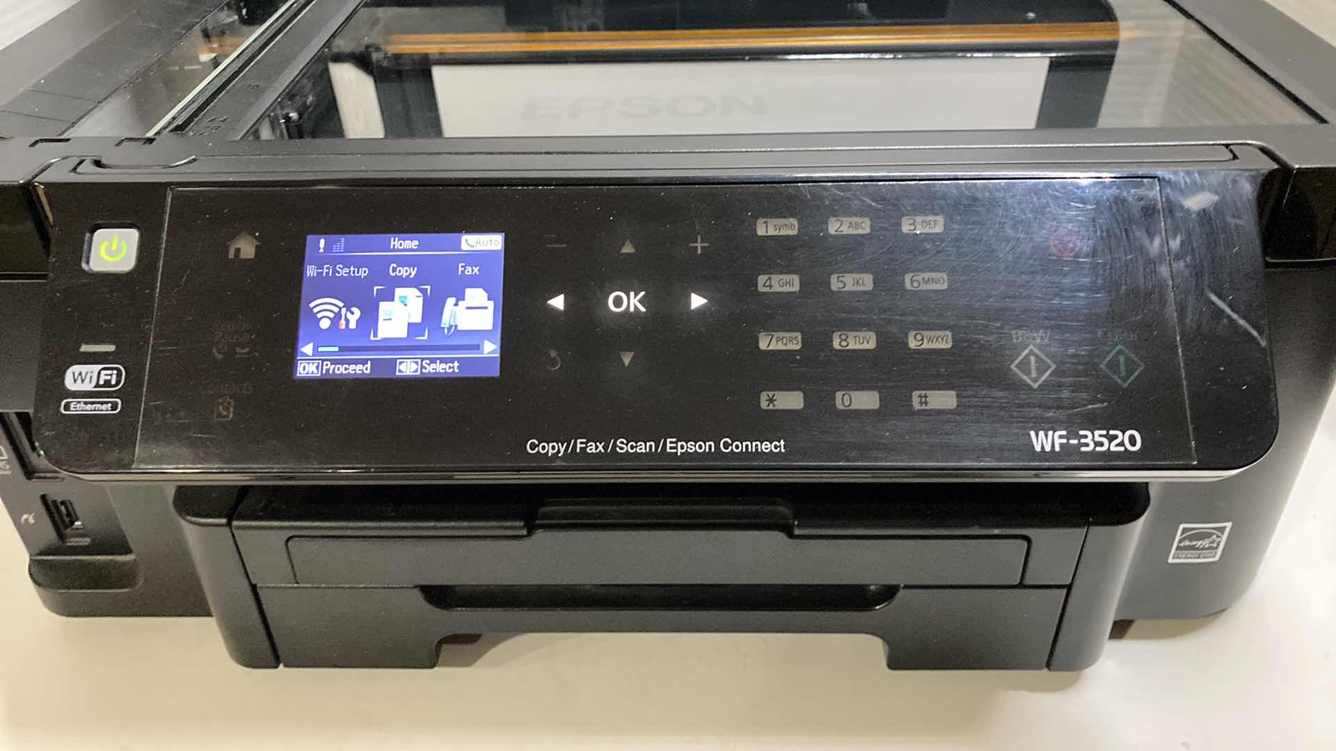 Photo 1 of EPSON WF-3520 ALL IN ONE PRINTER MODEL C481C W EPSON INK CARTRIDGES (5)