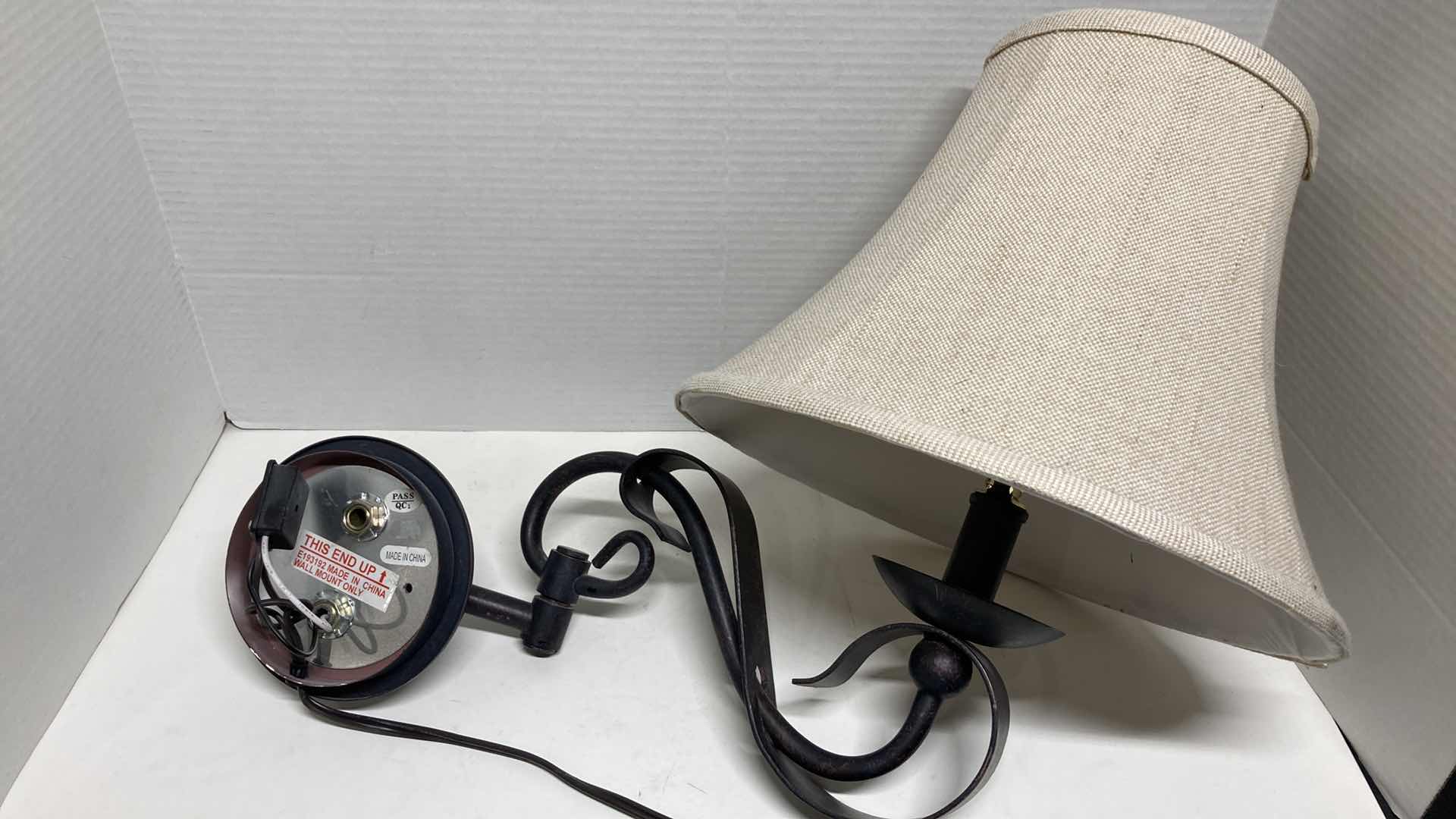 Photo 1 of WALL MOUNTED ADJUSTABLE AGED BRONZE LAMPS W SHADES (2) 12” X 20”