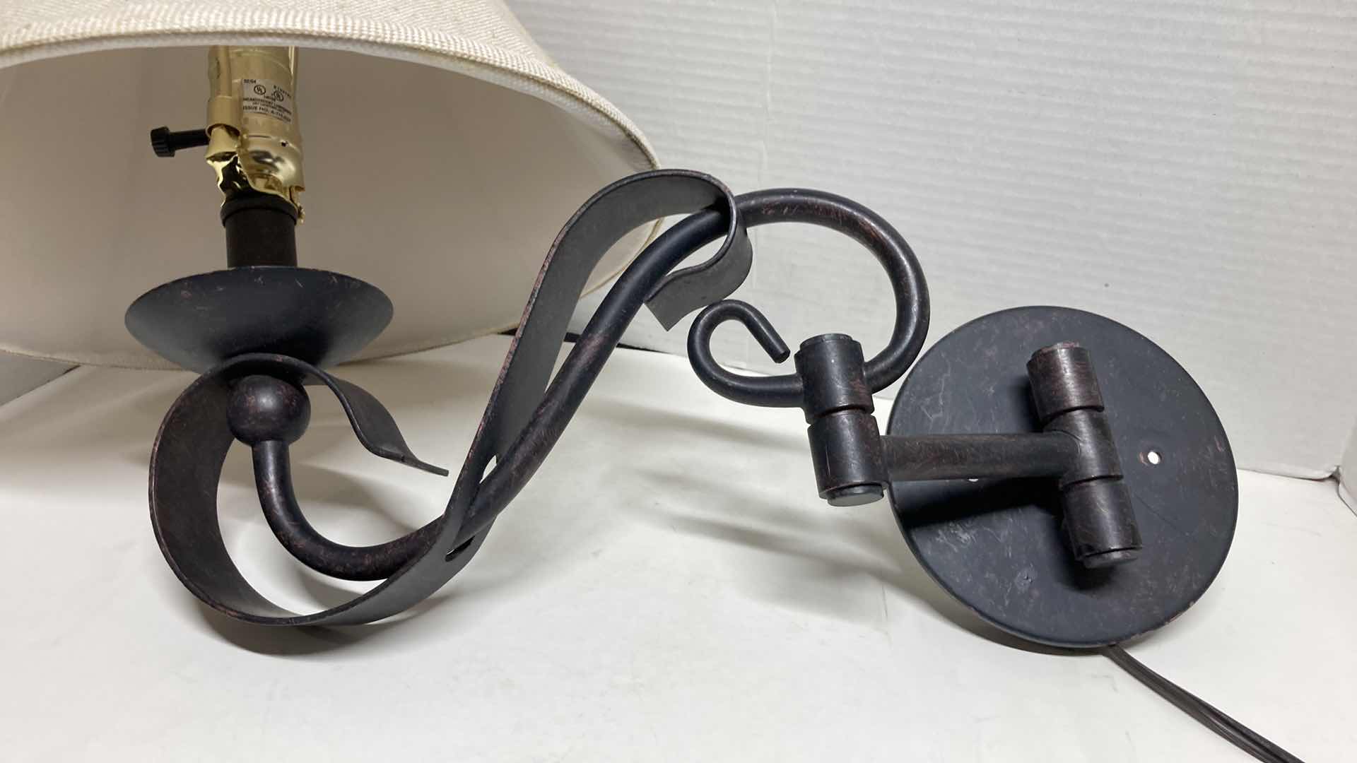 Photo 1 of WALL MOUNTED ADJUSTABLE AGED BRONZE LAMPS W SHADES (2) 12” X 20”