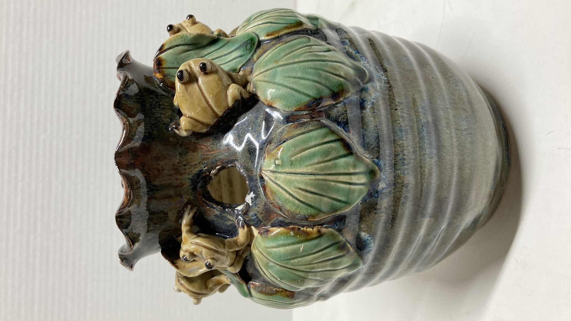 Photo 1 of FROGS & LILY-PAD THEME CERAMIC PLANTER 6” X 8”