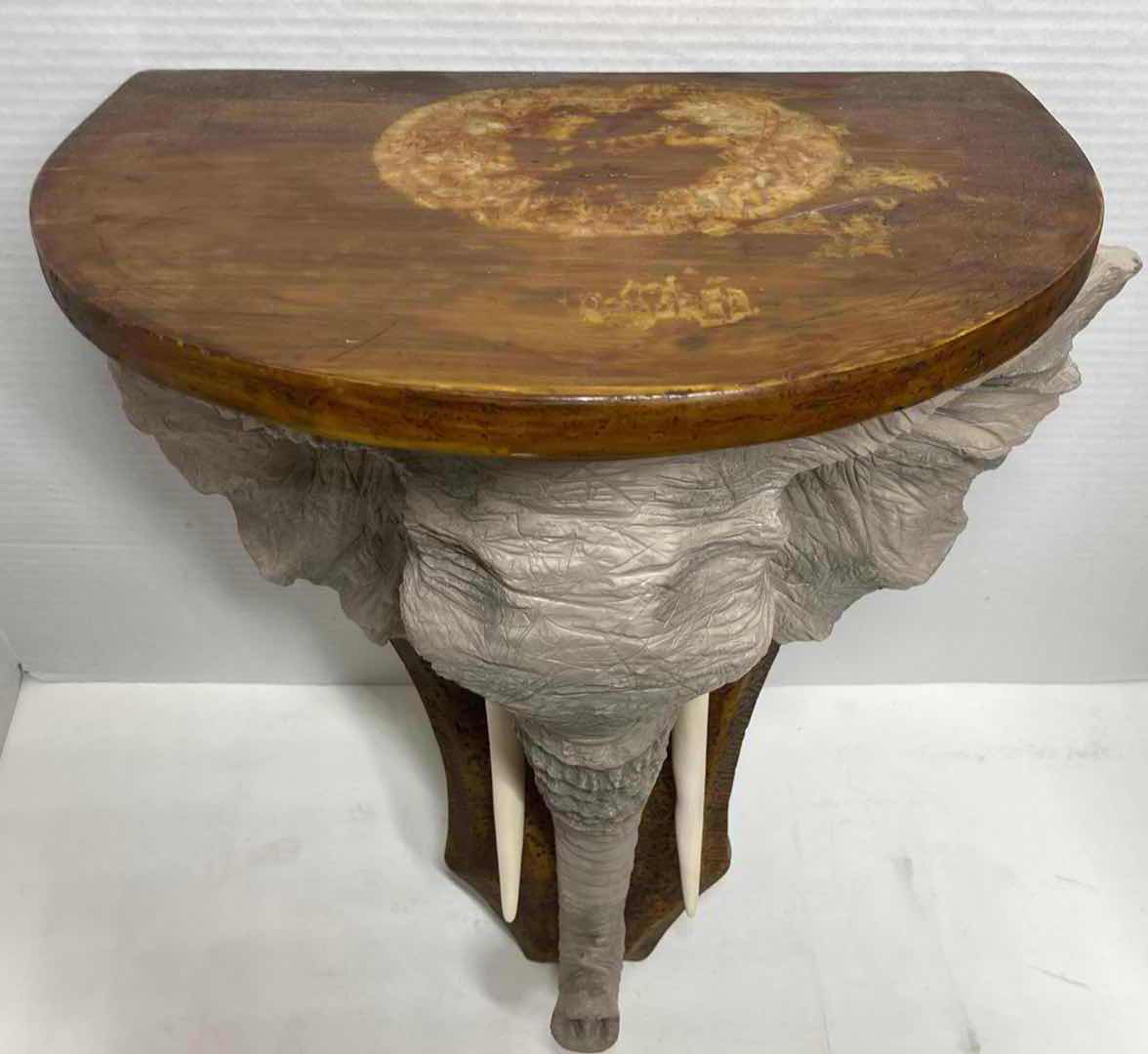 Photo 1 of ELEPHANT HEAD WOOD FINISH RESIN SHELF 12” X 8.5” H18”