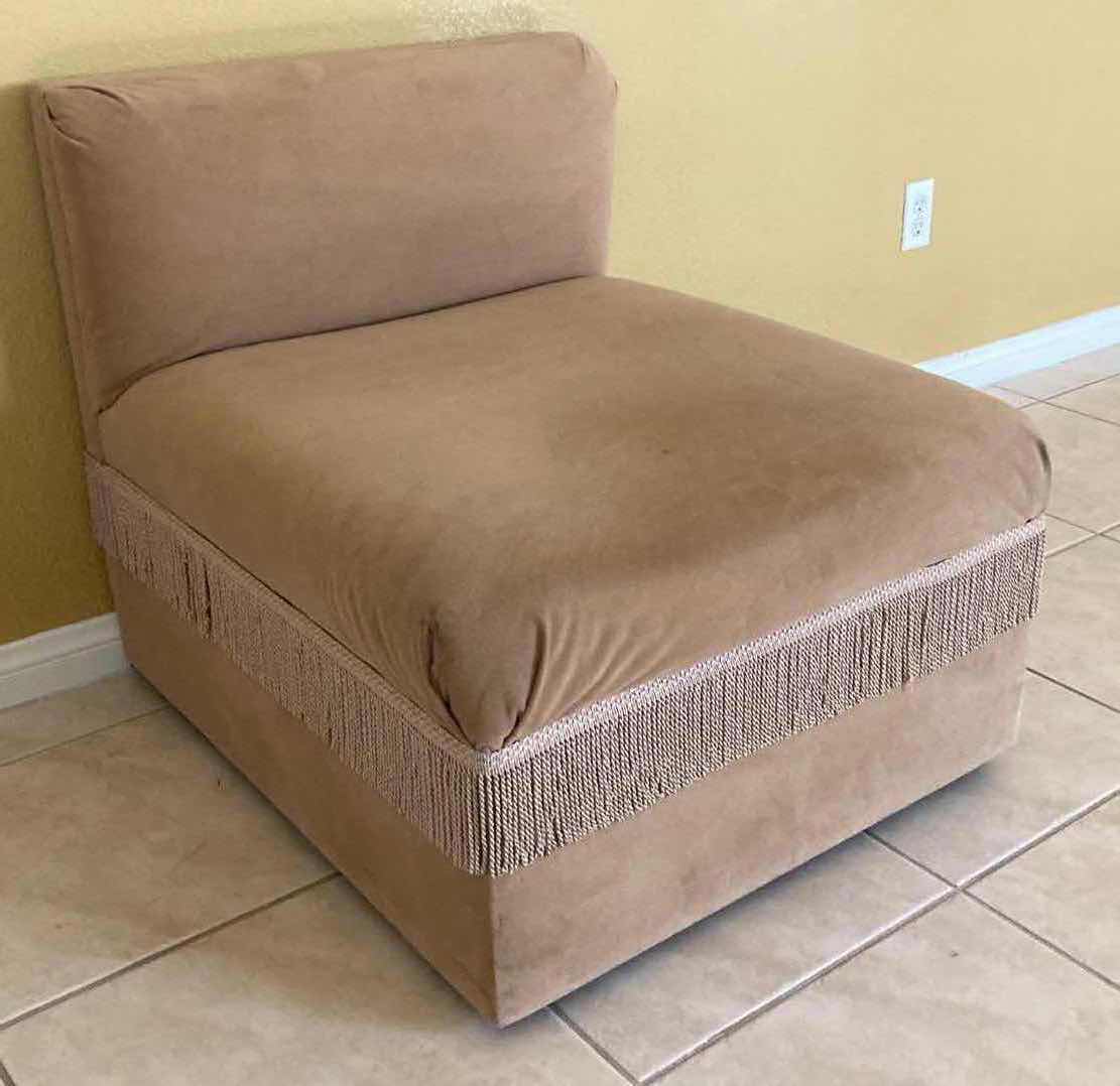 Photo 1 of TAN FRINGE SLIPPER CHAIR 29” X 34” H28”