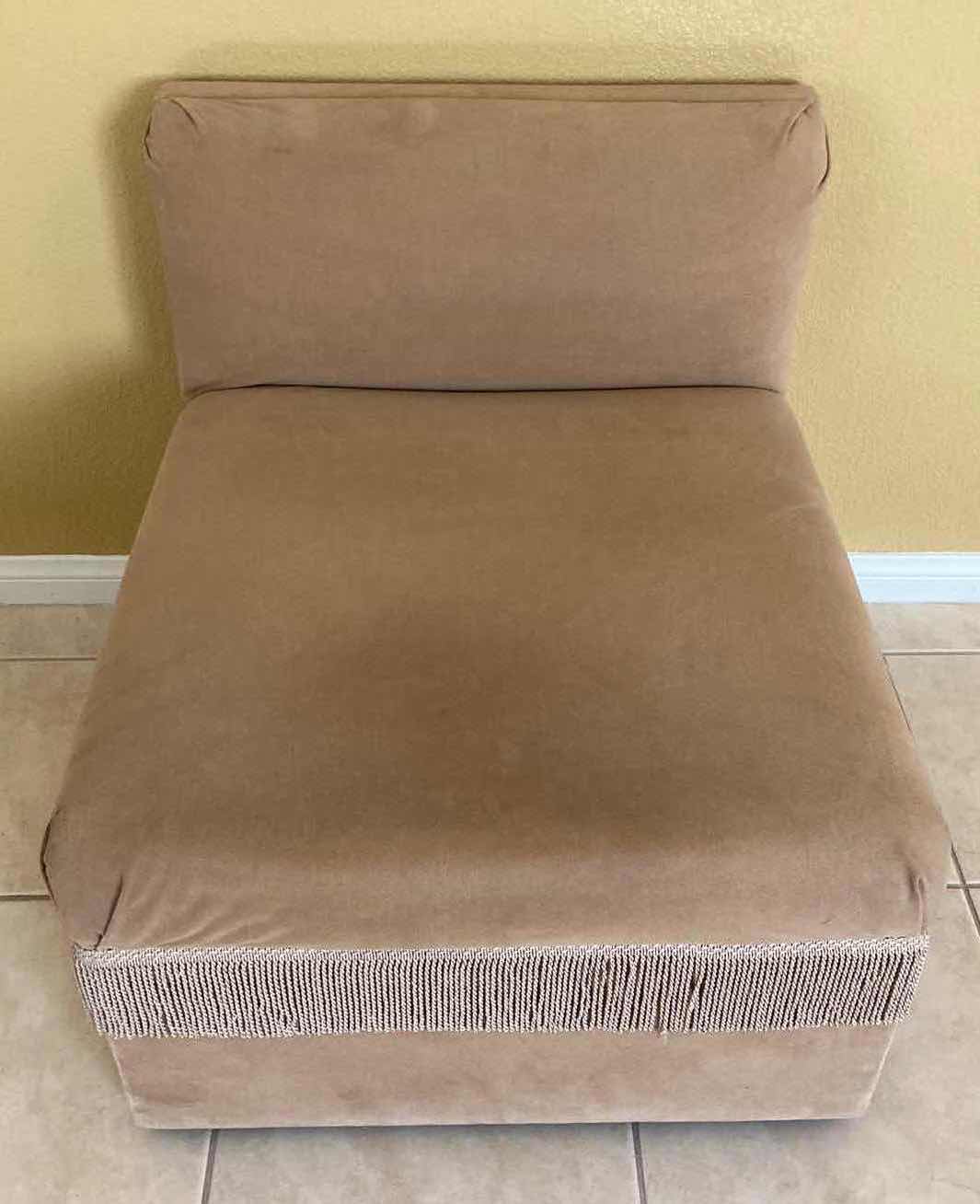 Photo 1 of TAN FRINGE SLIPPER CHAIR 29” X 34” H28”