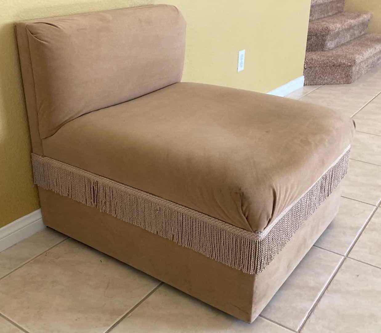 Photo 1 of TAN FRINGE SLIPPER CHAIR 29” X 34” H28”