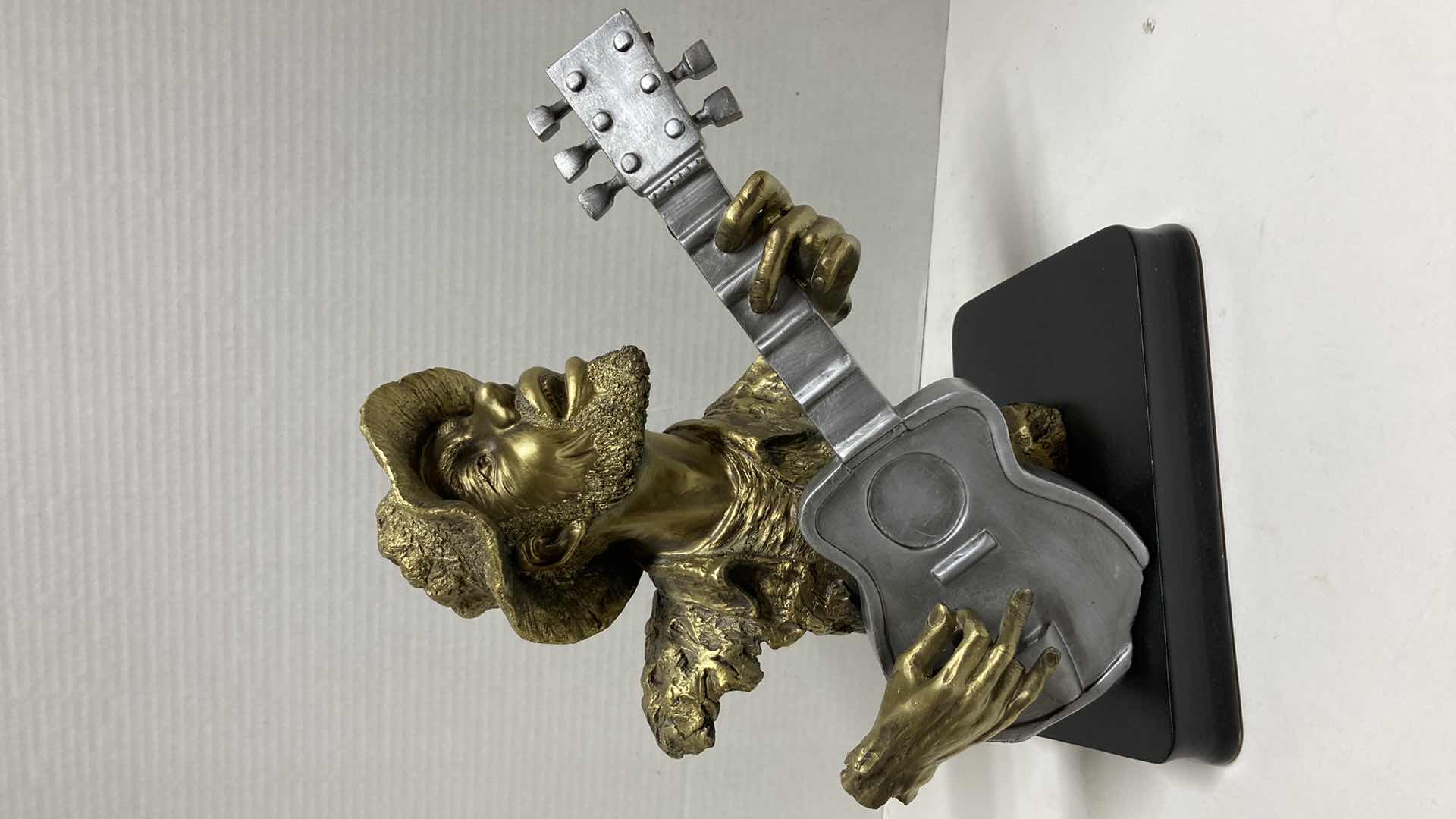 Photo 1 of BLUES GUITARIST SCULPTURE BRASS FINISH ON WOOD BASE 11.5” X 6” H11”