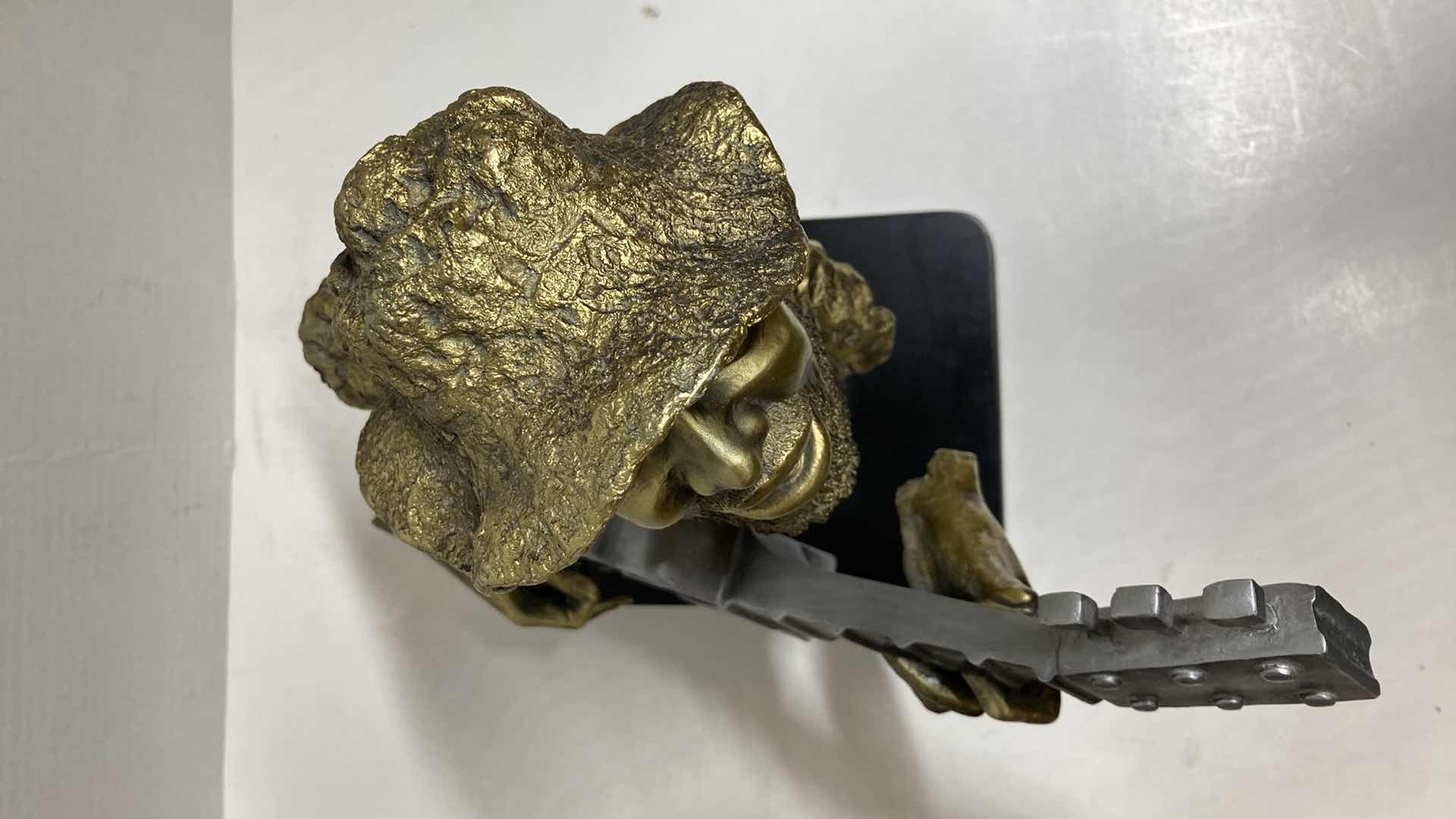 Photo 1 of BLUES GUITARIST SCULPTURE BRASS FINISH ON WOOD BASE 11.5” X 6” H11”