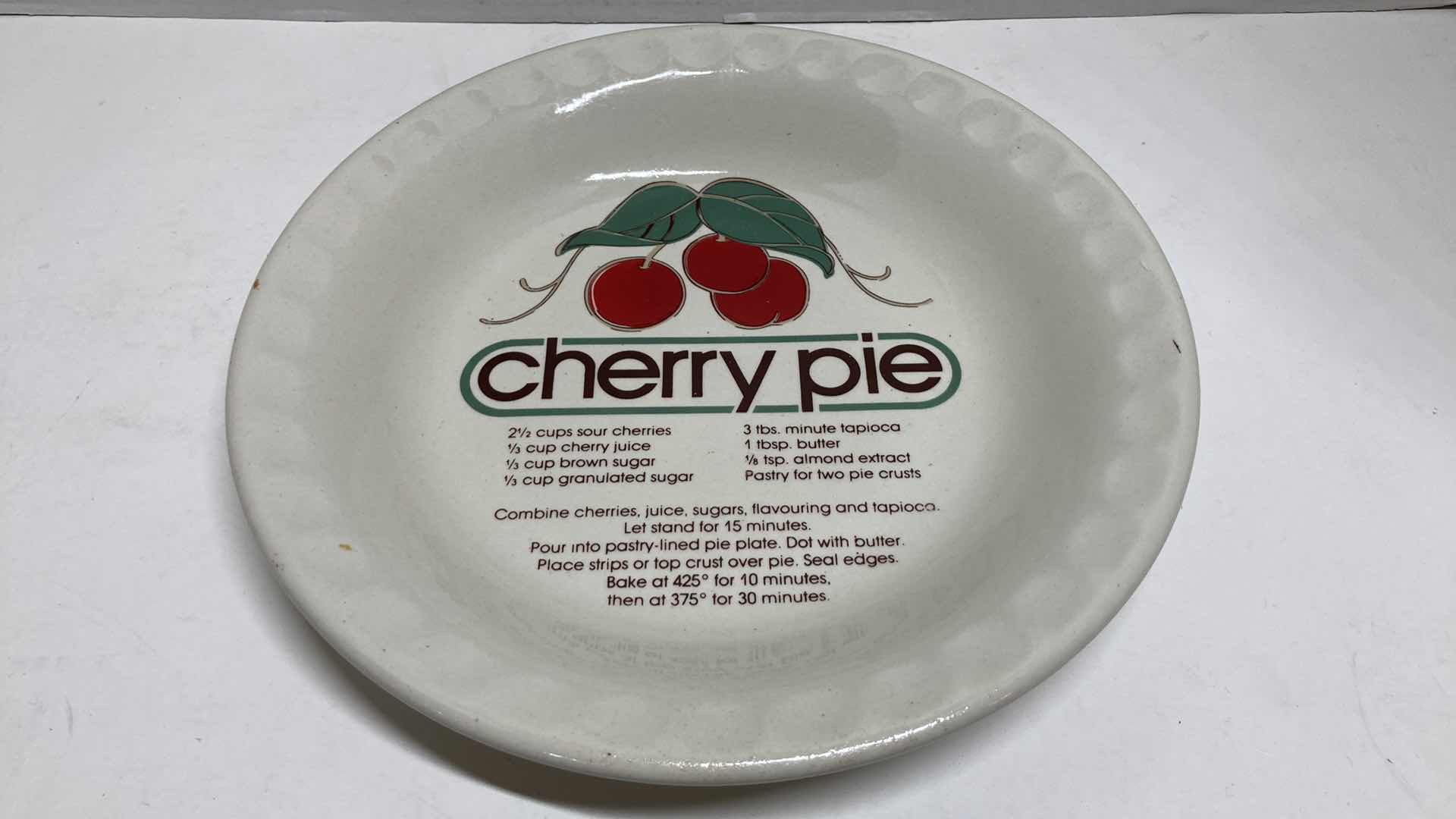 Photo 1 of CHERRY PIE RECIPE PLATE 10” X 1.5”