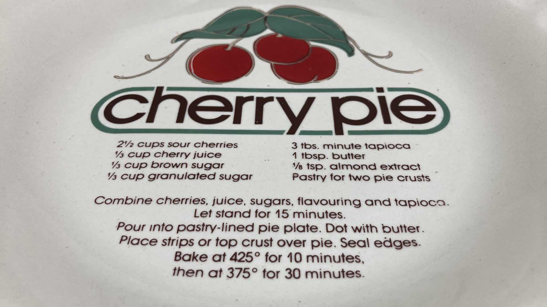 Photo 1 of CHERRY PIE RECIPE PLATE 10” X 1.5”