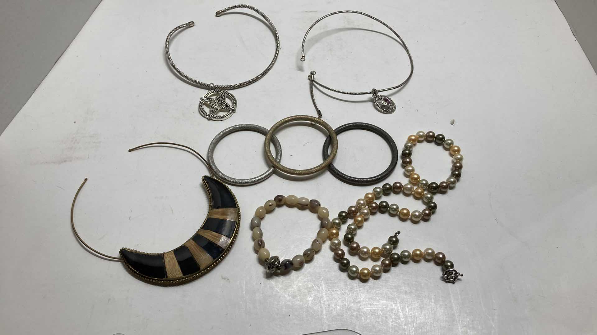 Photo 1 of FASHION JEWELRY- EARRINGS, NECKLACES & BRACELETS W JEWELRY DISPLAY STORAGE BOX 16” X 9” H1.75”