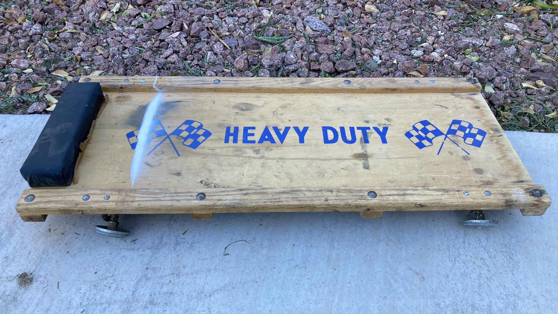 View 1 of VINTAGE HEAVY-DUTY WOOD MECHANICS CAR CREEPER 36” X 15” H3.5”