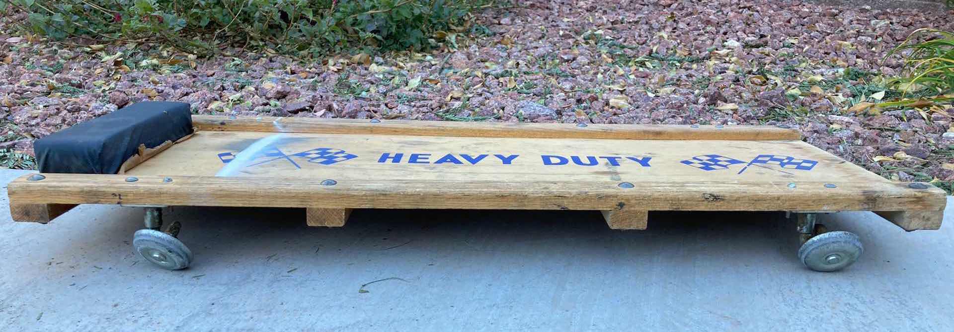 View 2 of VINTAGE HEAVY-DUTY WOOD MECHANICS CAR CREEPER 36” X 15” H3.5”