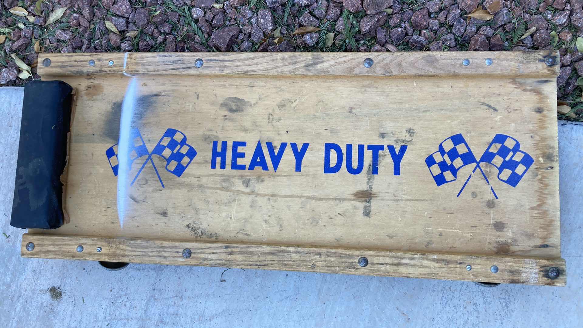 View 4 of VINTAGE HEAVY-DUTY WOOD MECHANICS CAR CREEPER 36” X 15” H3.5”