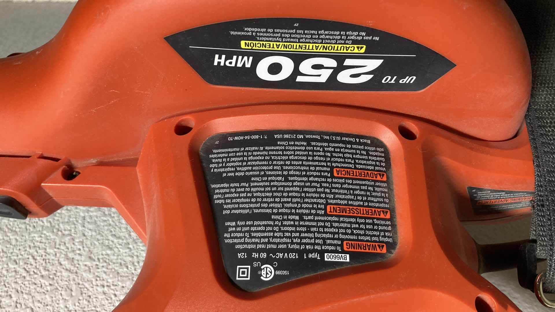 Photo 1 of BLACK & DECKER YARD BLOWER W ATTACHMENTS MODEL BV6600 TYPE 1