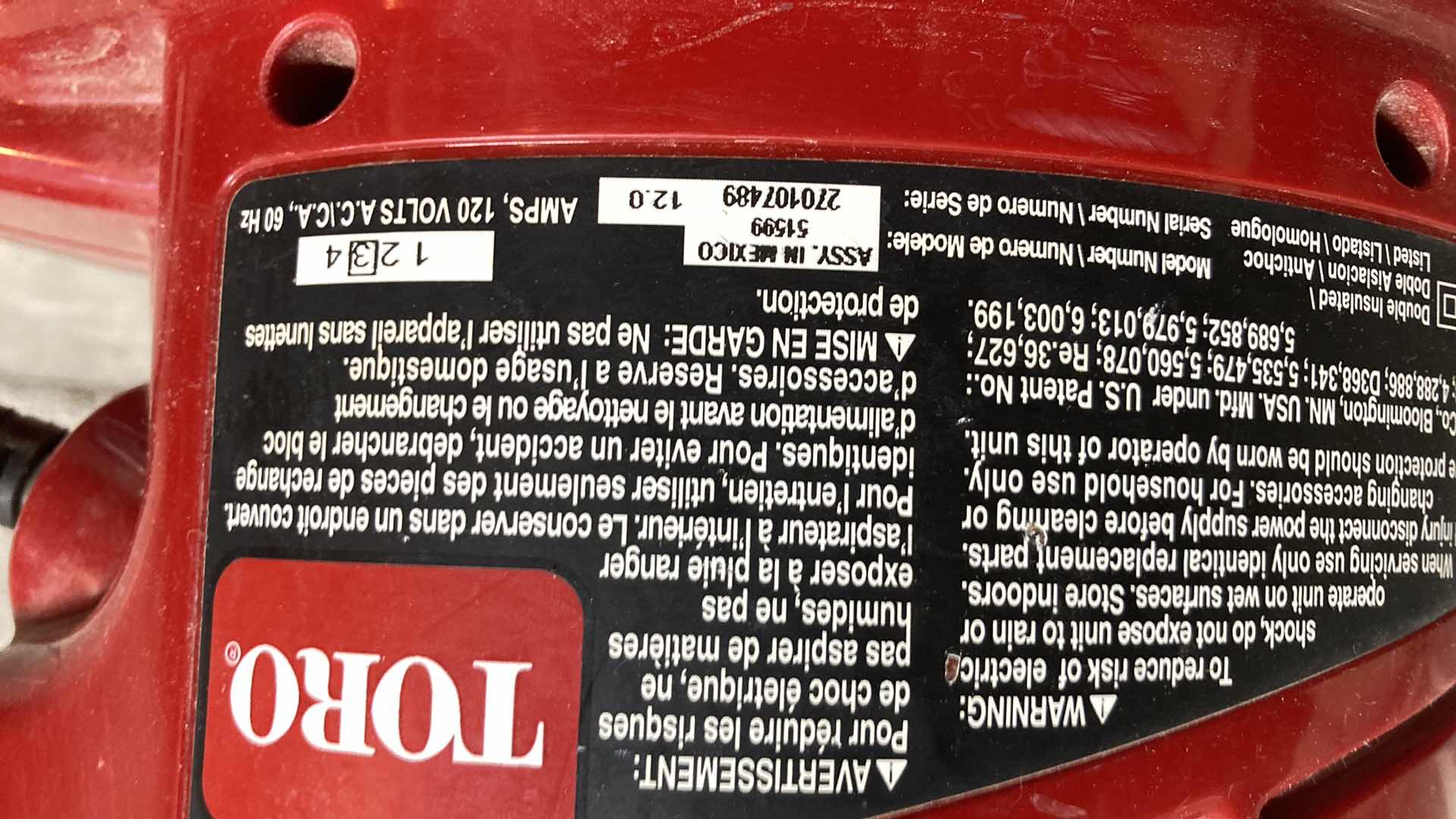 Photo 1 of TORO ULTRA METAL IMPELLER BLOWER VAC W ATTACHMENT MODEL  51599