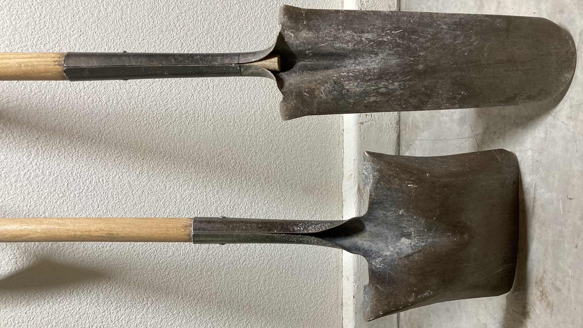 Photo 1 of FLAT HEAD WOOD HANDLED SHOVEL & TREE WOOD HANDLED SHOVEL