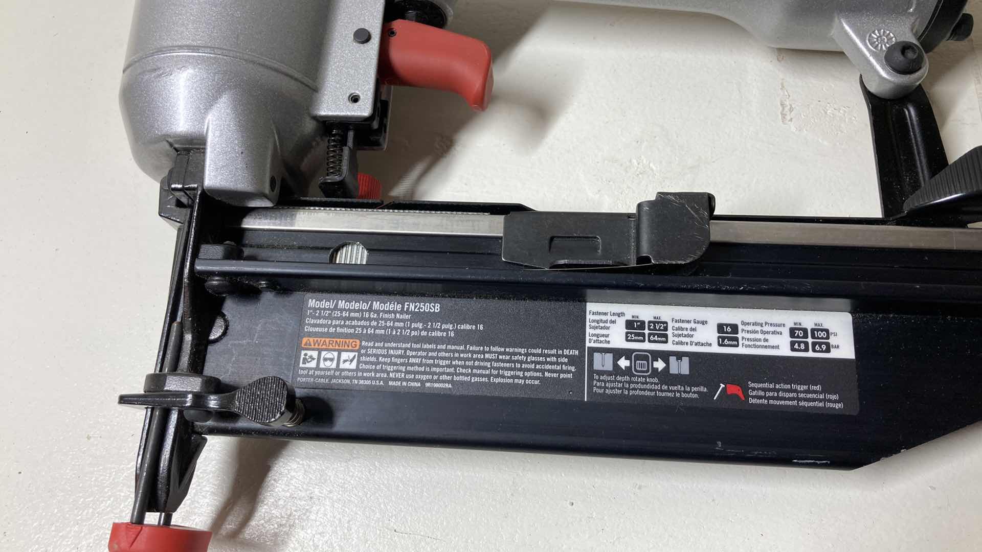 Photo 1 of PORTER CABLE AIR COMPRESSOR OPERATED FINISH NAILER MODEL FN250SB