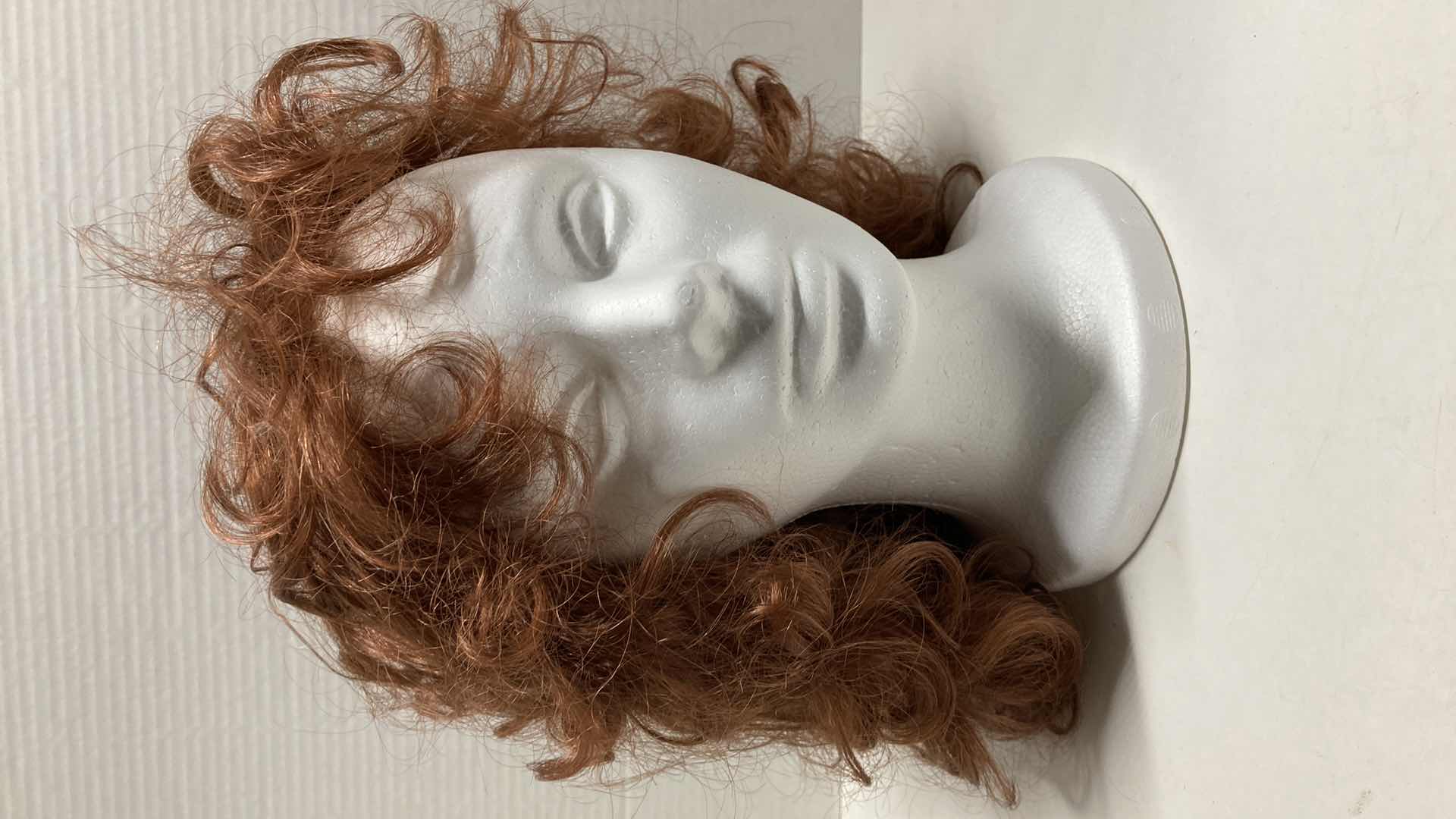 Photo 1 of ELURA WOMENS REDDISH MODACRYLIC FIBER HAIR WIG W STYROFOAM MANNEQUIN HEAD MADE IN JAPAN, KOREA, USA