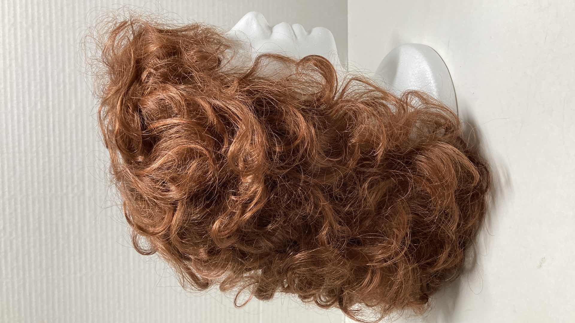 Photo 1 of ELURA WOMENS REDDISH MODACRYLIC FIBER HAIR WIG W STYROFOAM MANNEQUIN HEAD MADE IN JAPAN, KOREA, USA