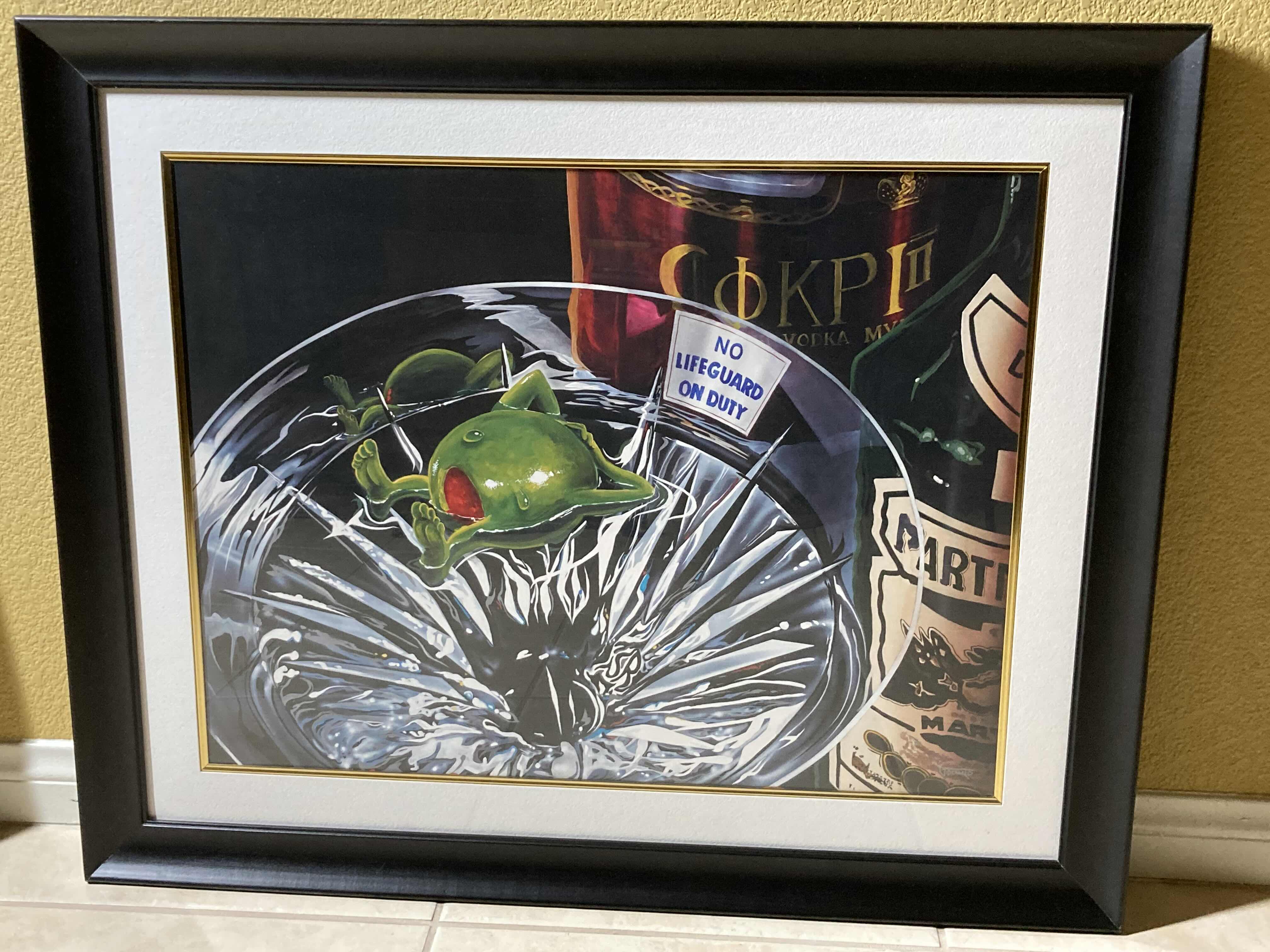 View 1 of NO LIFEGUARD ON DUTY FRAMED ARTWORK BY MICHAEL GODARD 34” X 28”